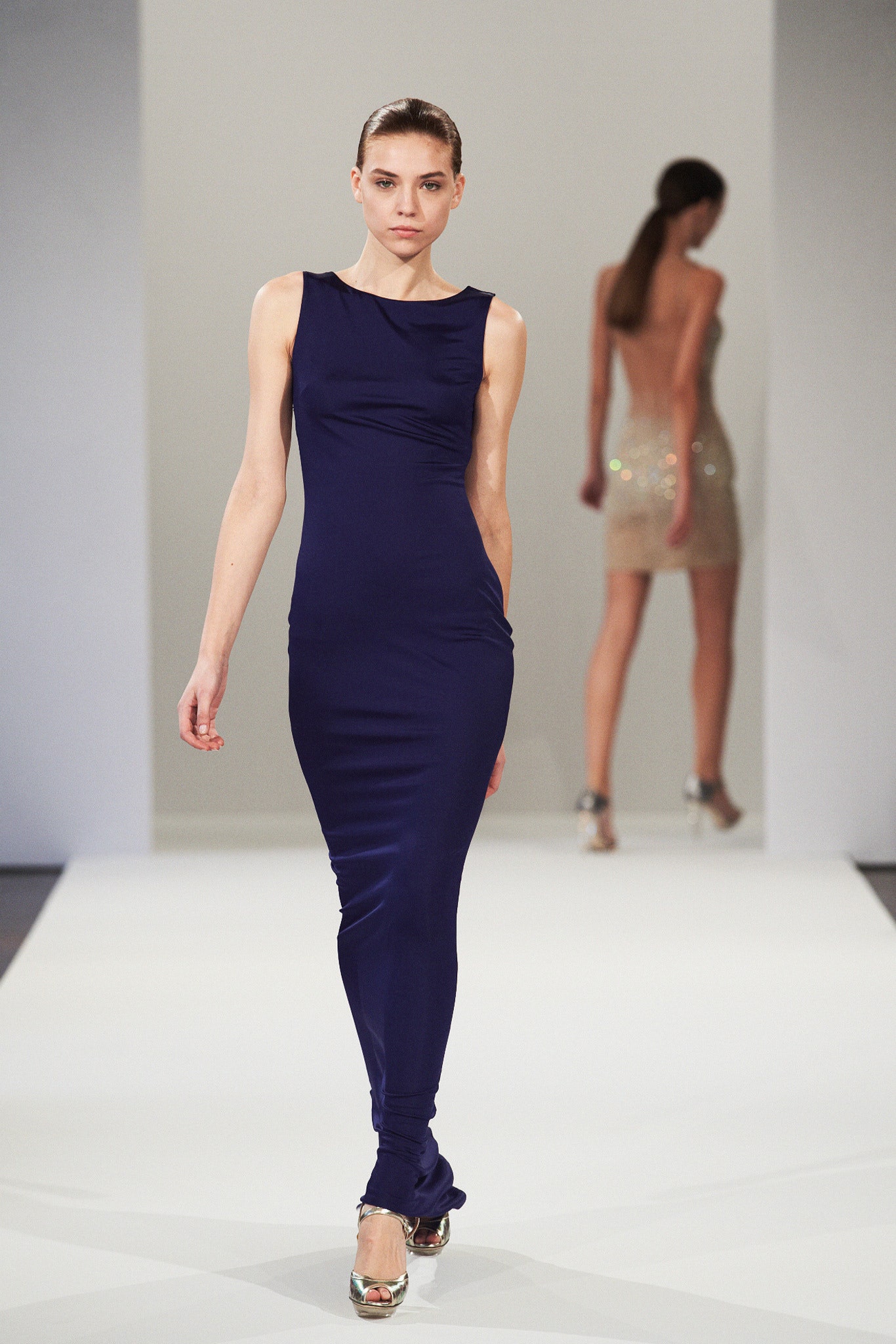 blue silk fitted gown