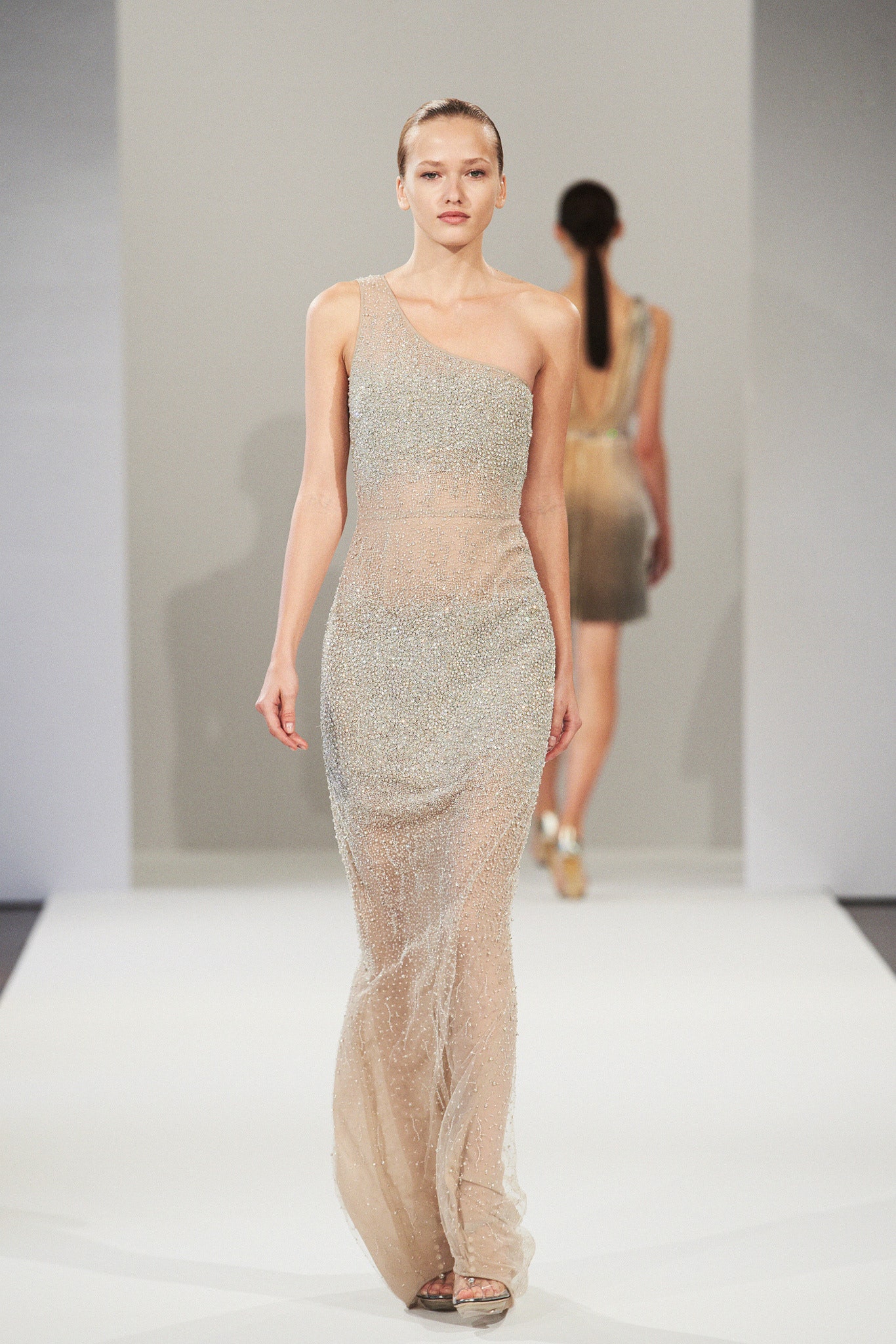 gold beige sequin gown