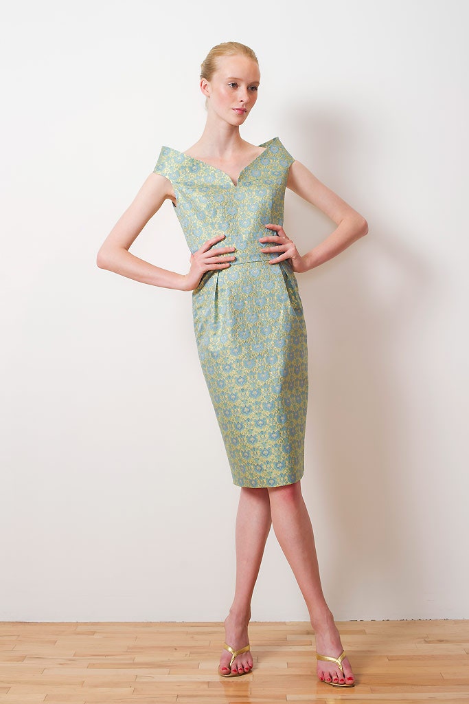 blue and yellow printed midi dress