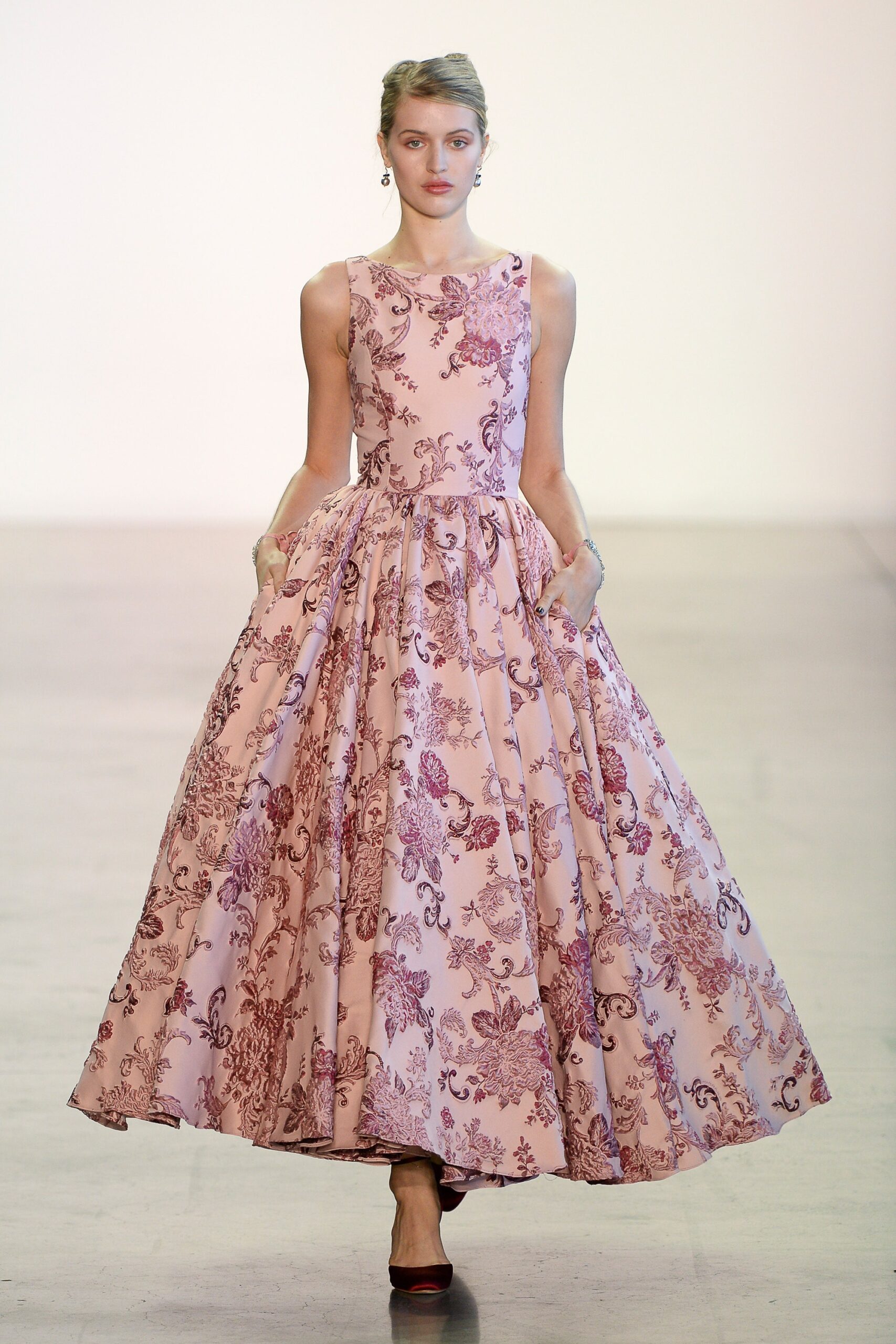 pink floral printed gown