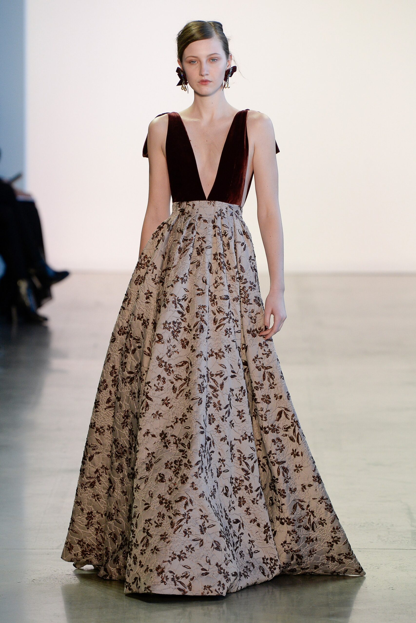 brown beige embroidered gown