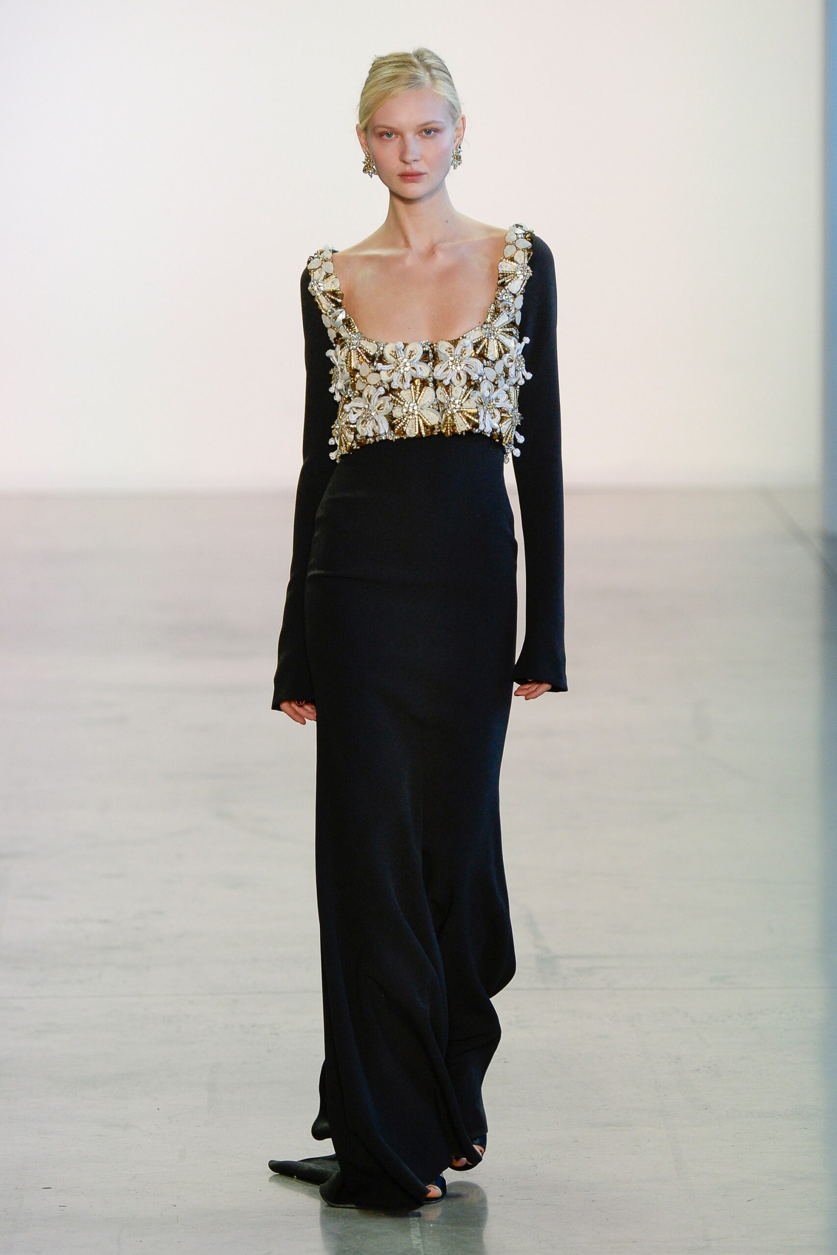 black silk embellished gown