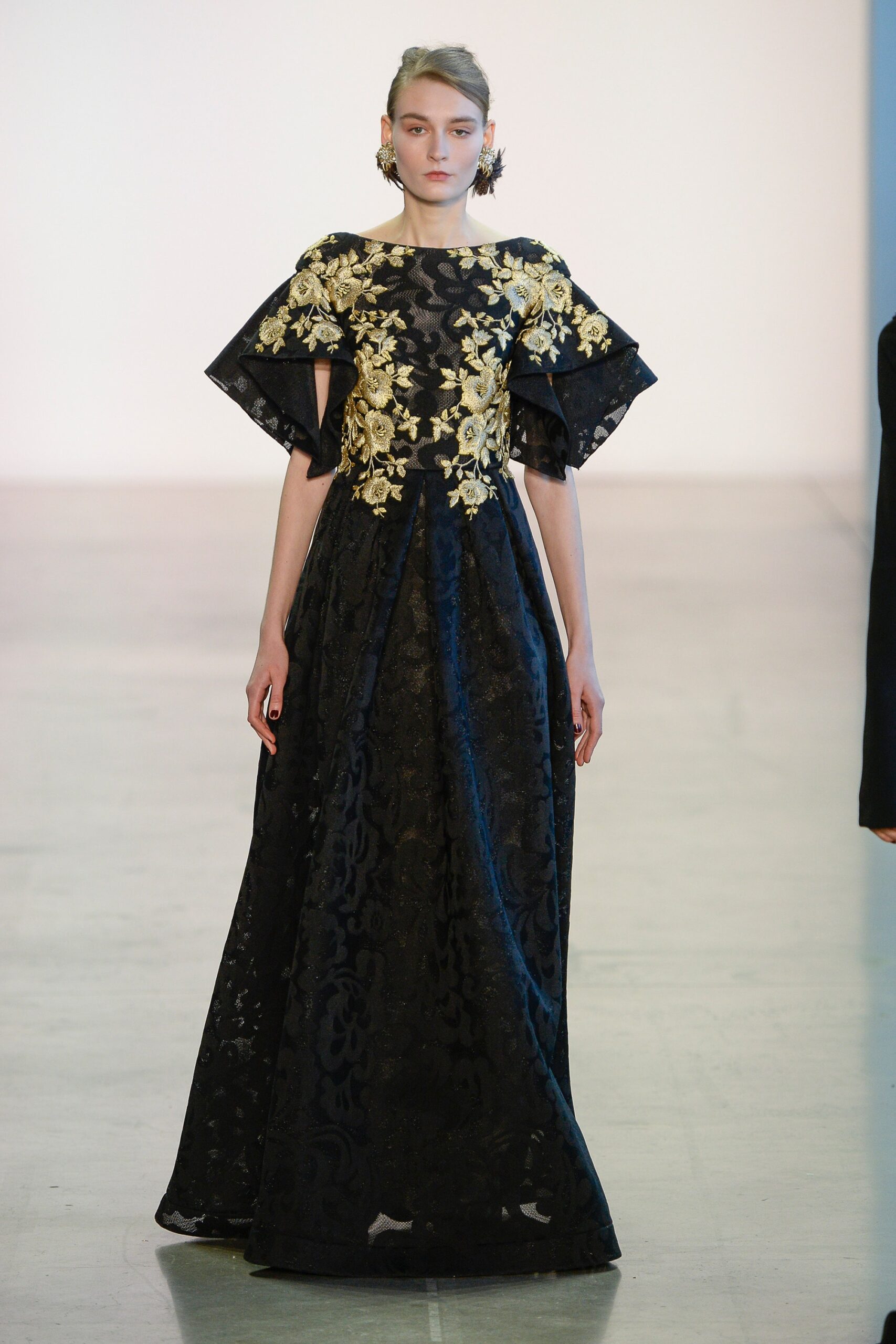 black silk embroidered gown