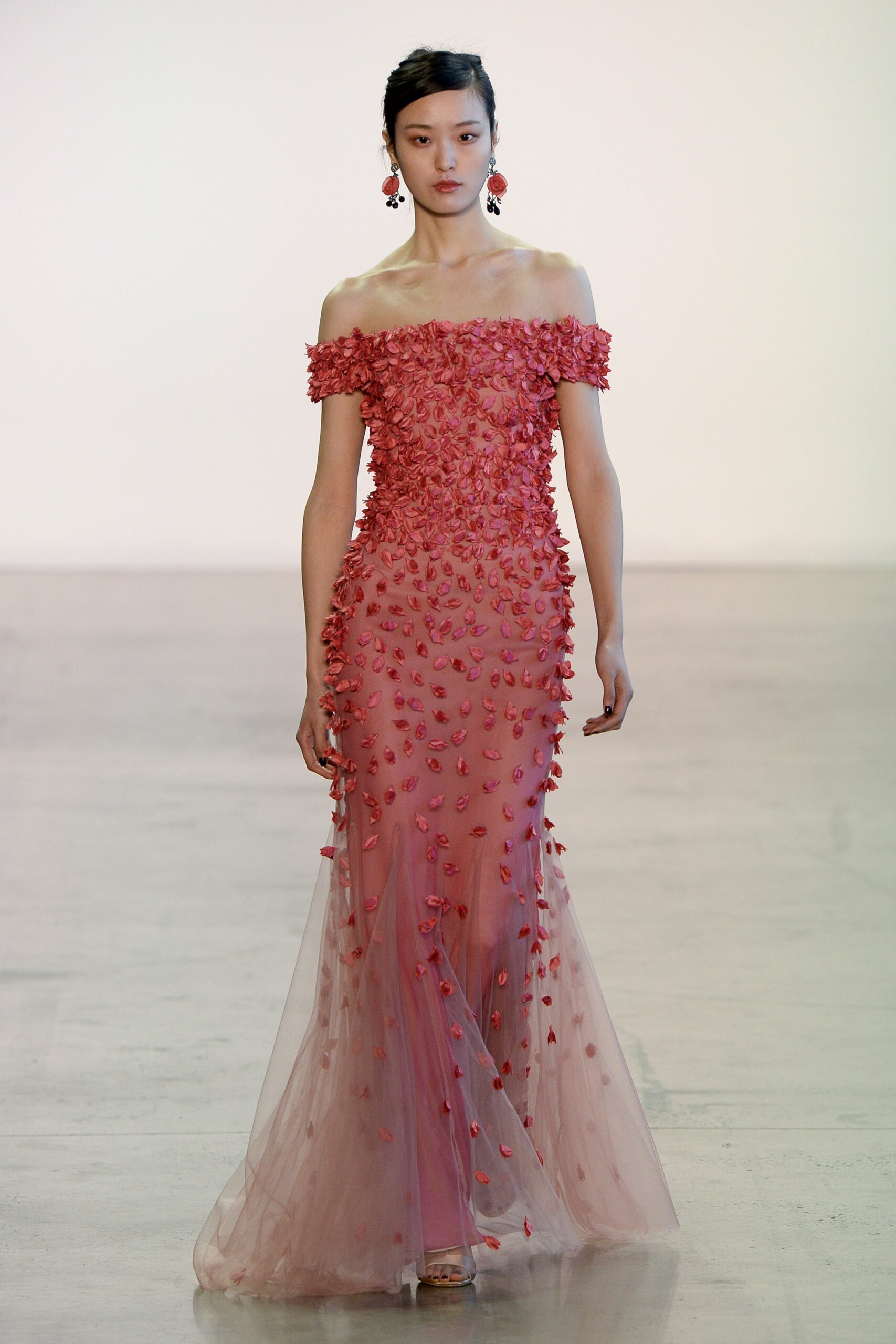 pink off-shoulder embellished gown