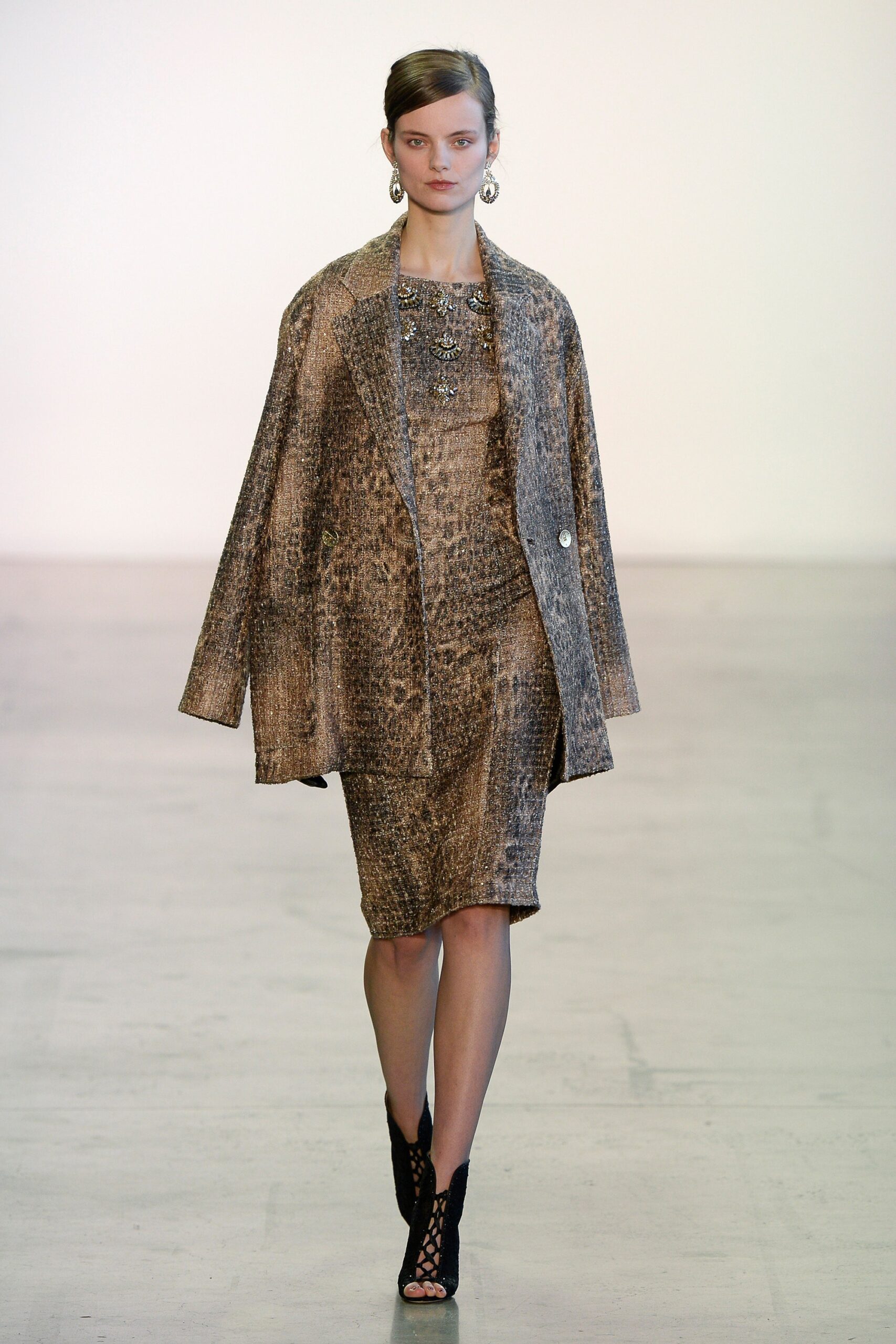 brown animal-print midi dress and jacket