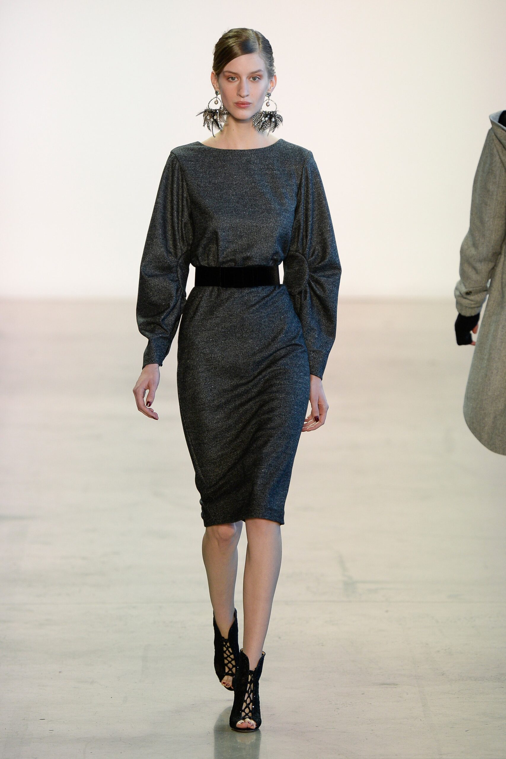 gray silk fitted midi dress