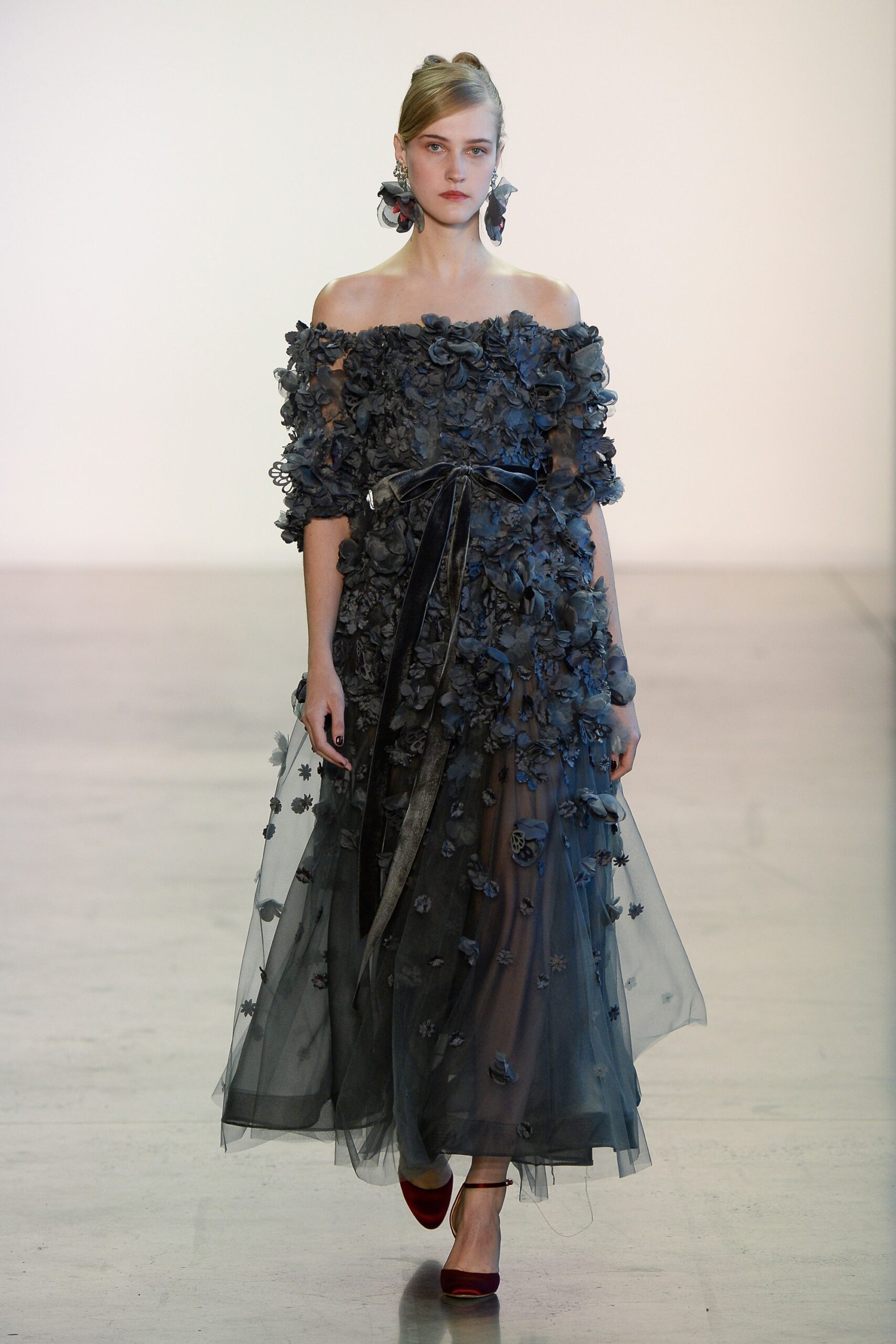 black off-shoulder embellished gown