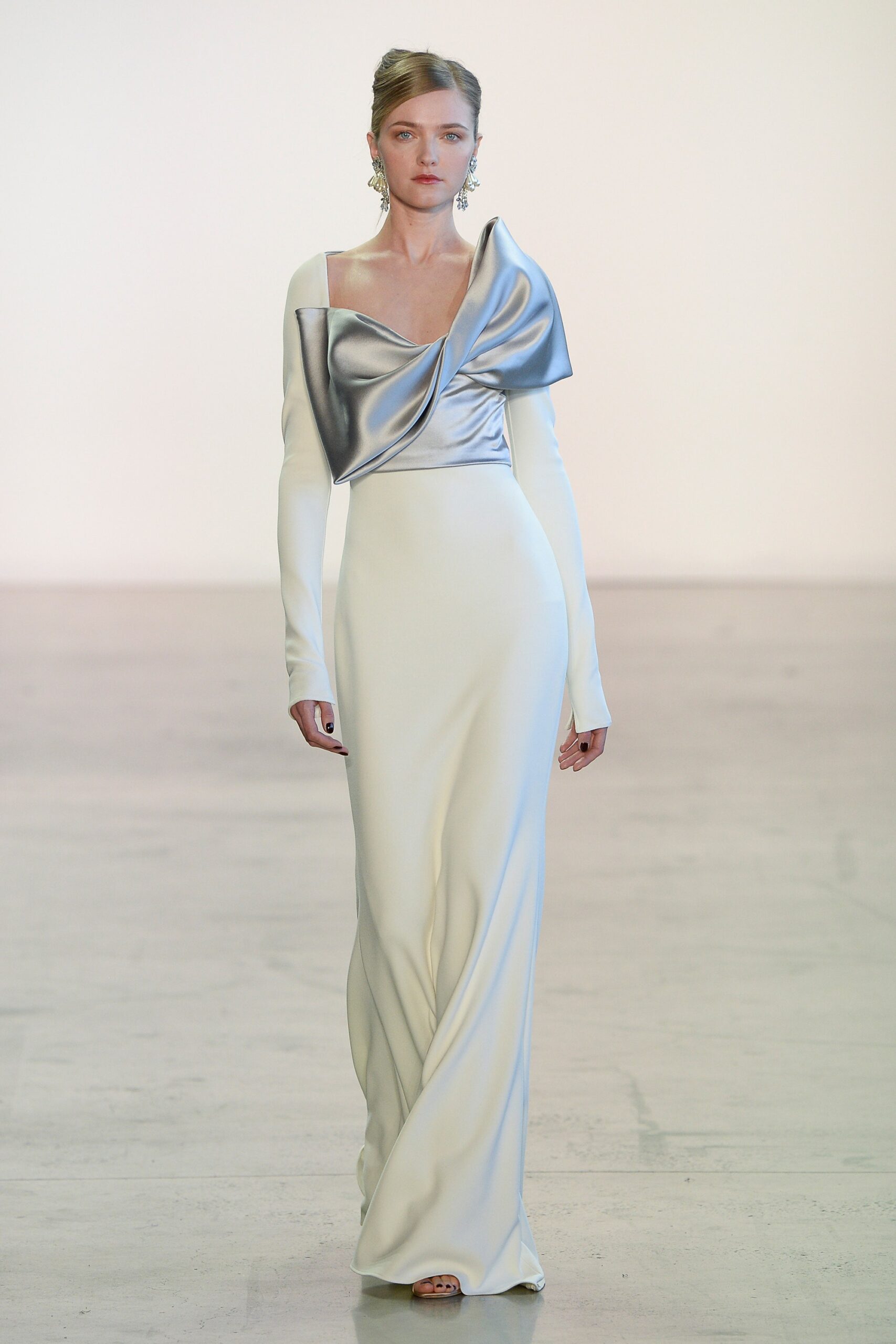 white silk fitted gown