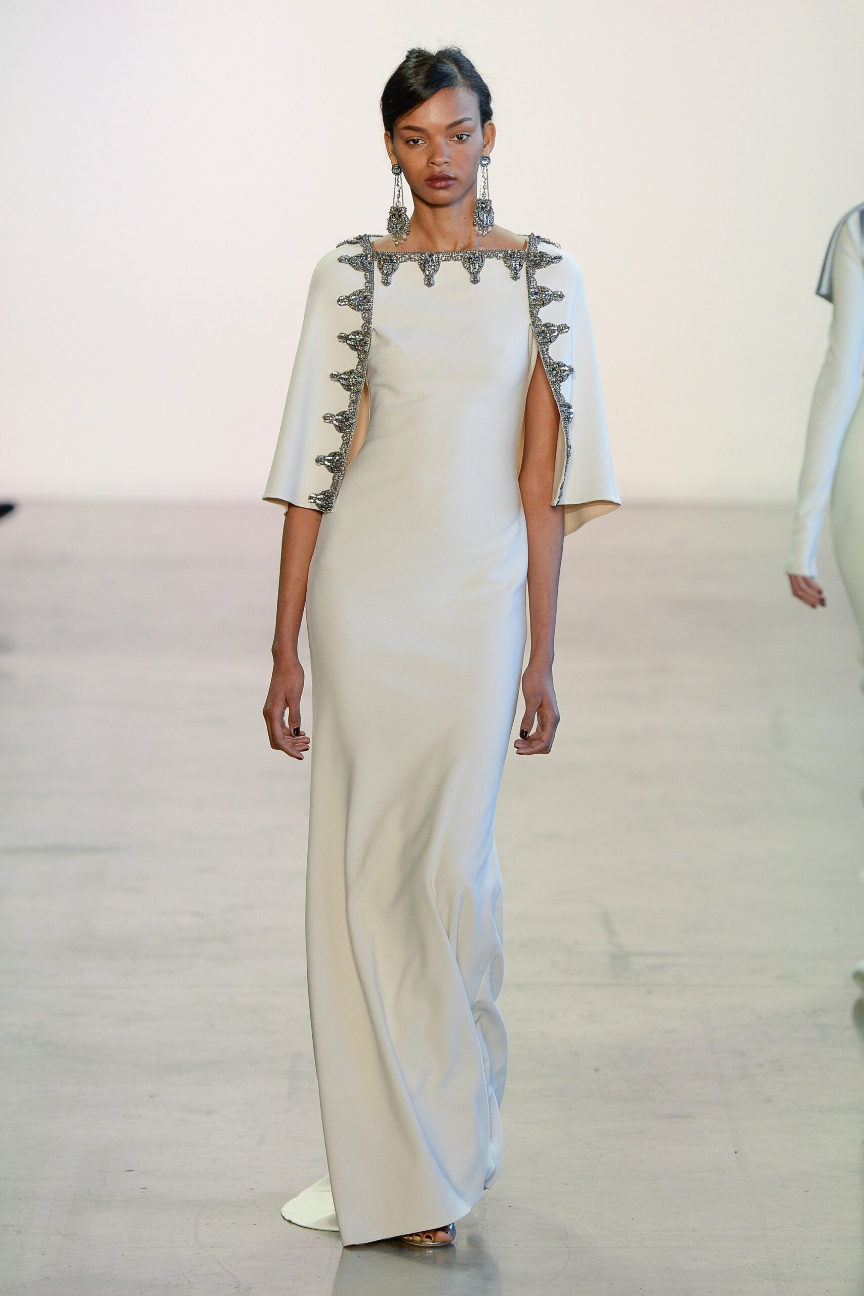 white silk fitted gown