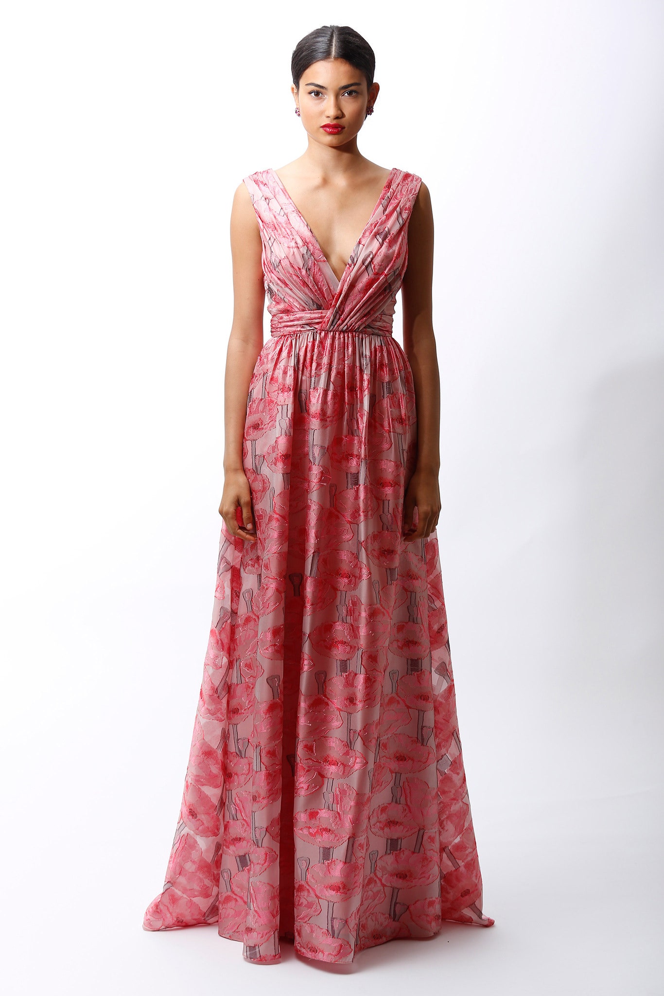pink floral silk gown
