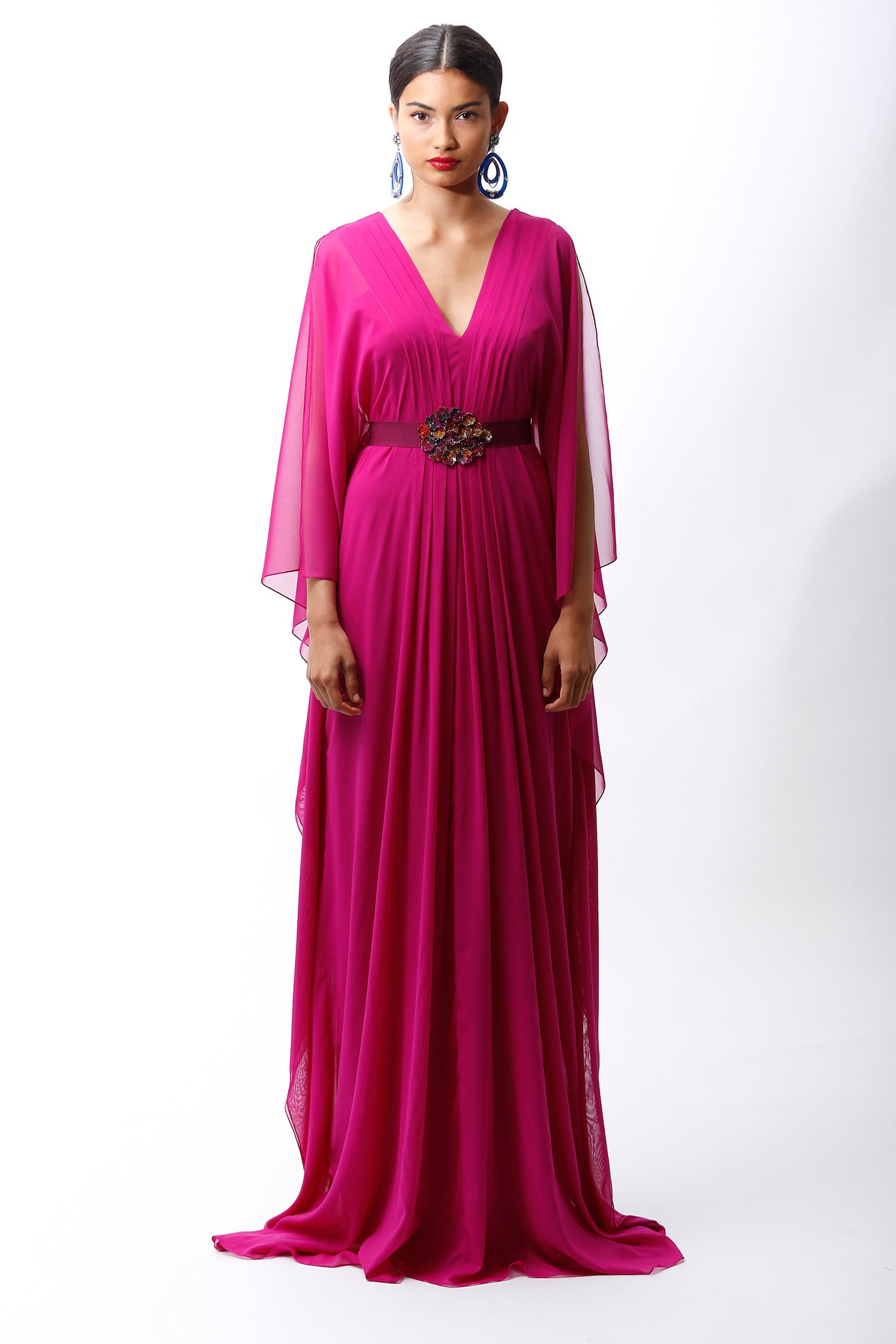 pink chiffon flowing gown