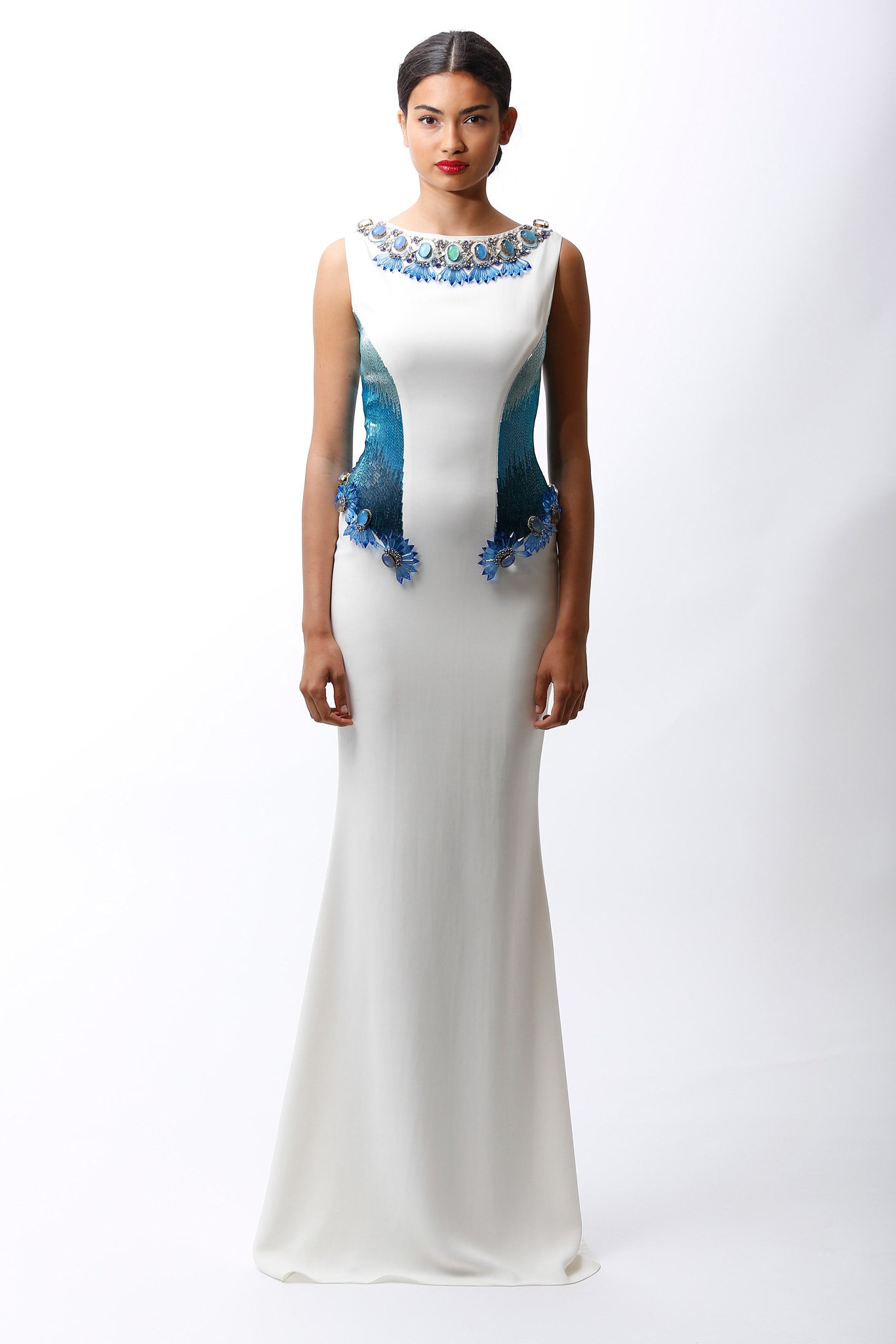 white silk fitted gown