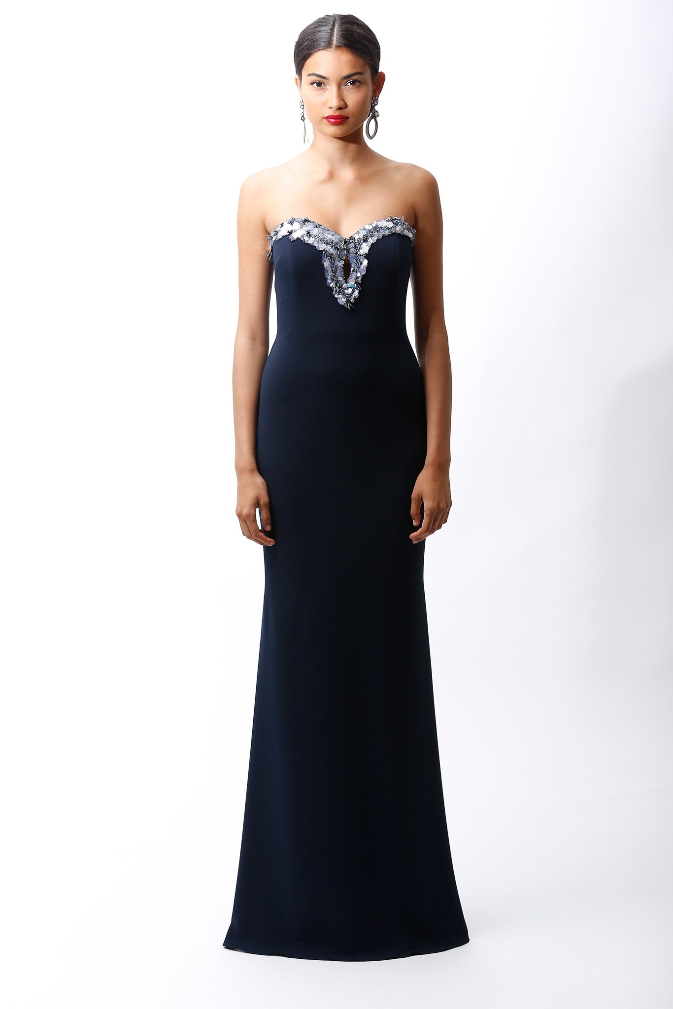 black silk strapless gown