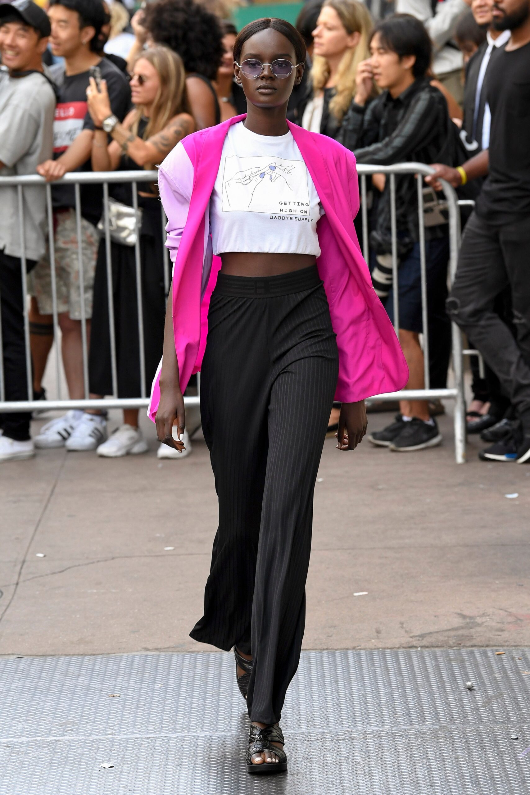 pink long-sleeve collared tailored blazer