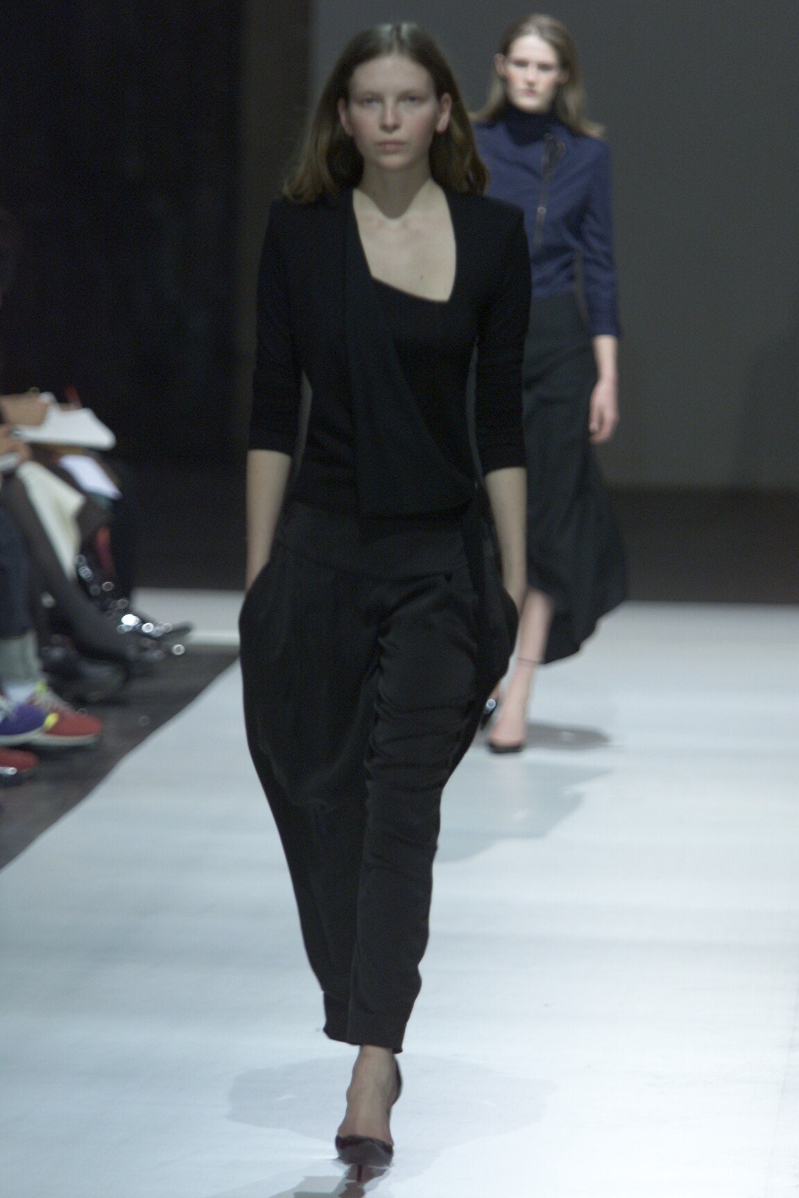black fitted blazer and relaxed pants