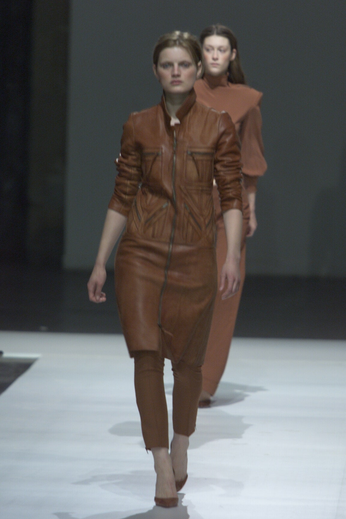brown leather fitted dress with pants