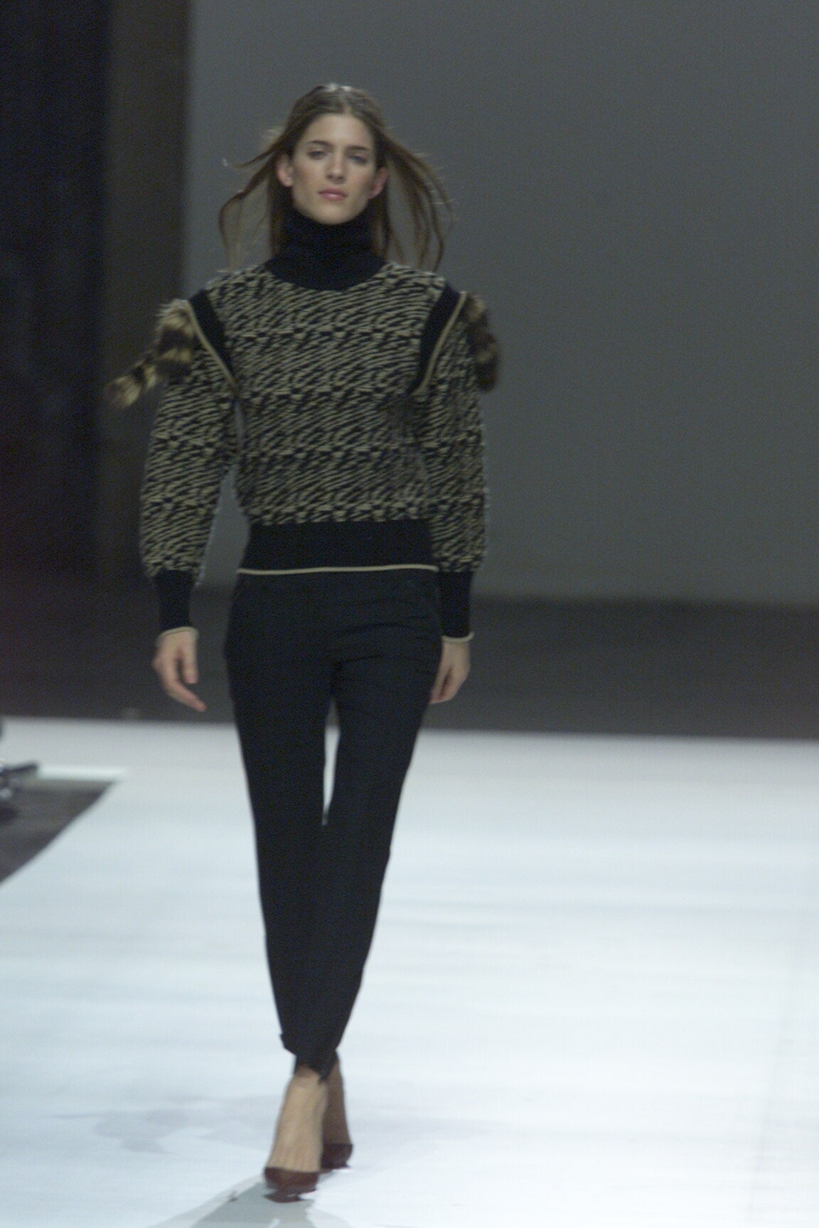 black wool long-sleeve high-neck fitted embroidered sweater