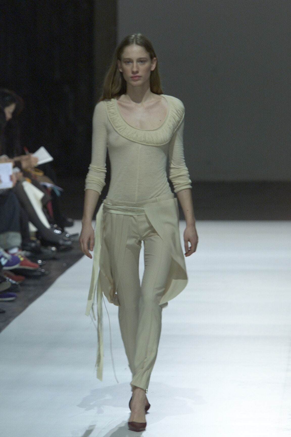 beige cotton asymmetric relaxed pants