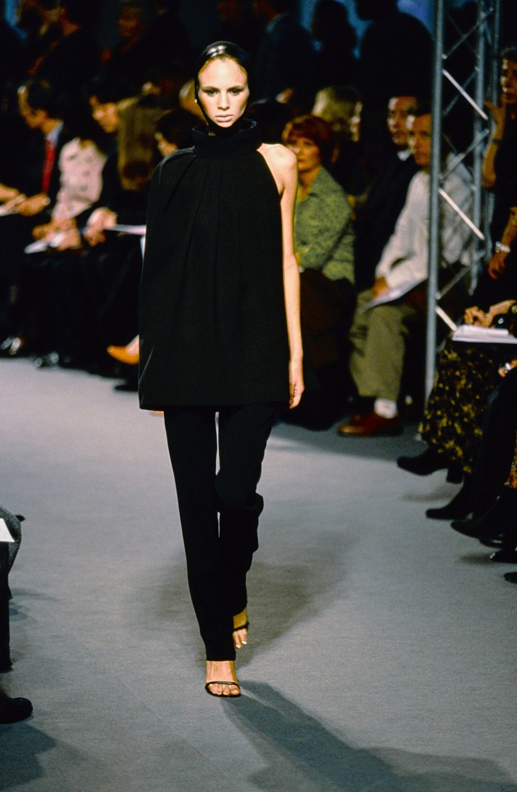 black fitted top with slim pants
