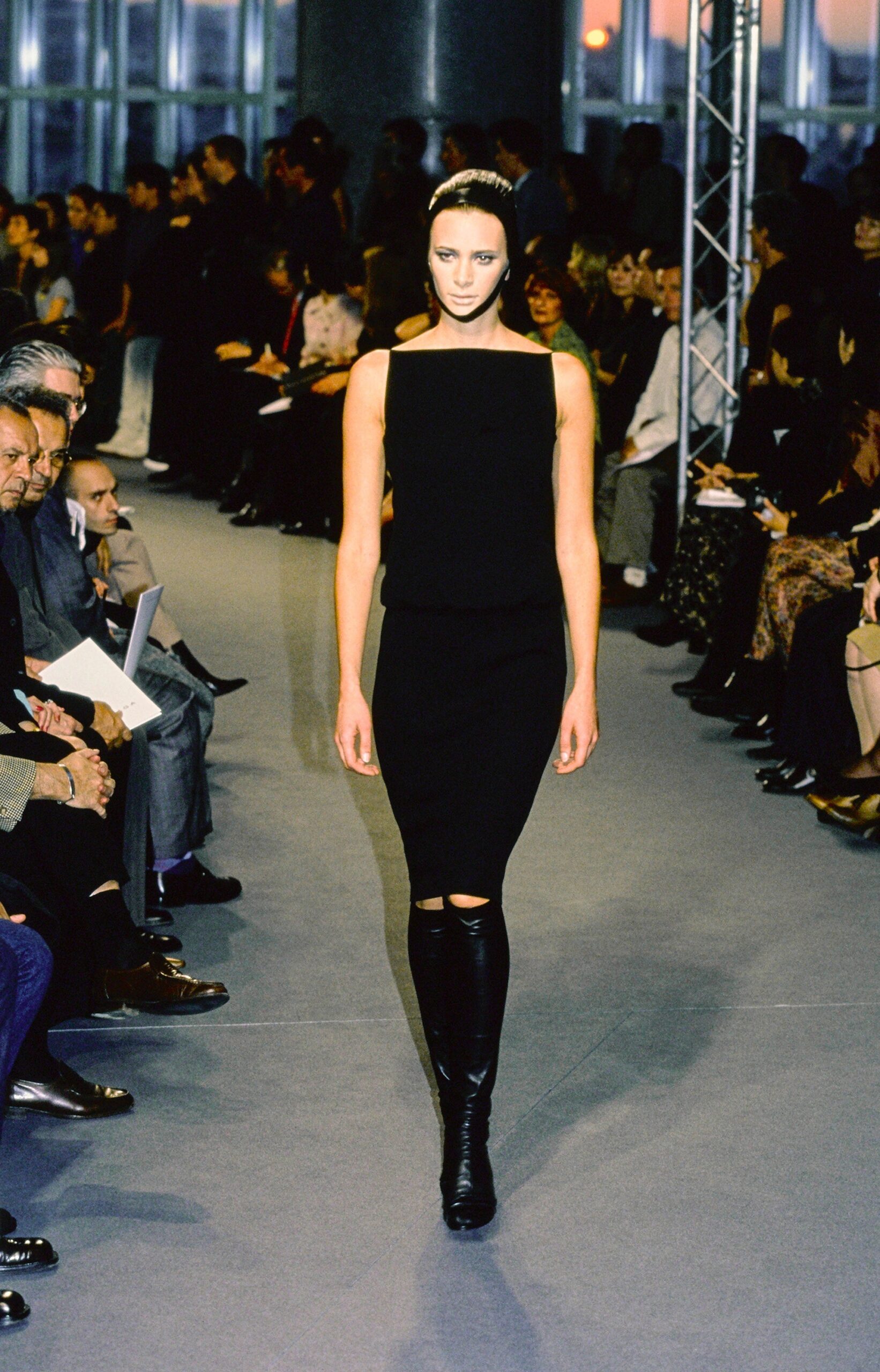 black leather fitted zippered boots