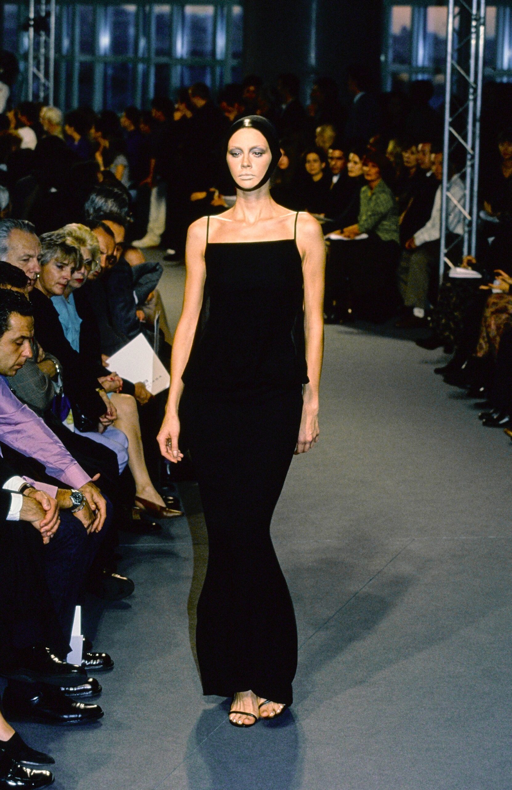 fitted black silk dress
