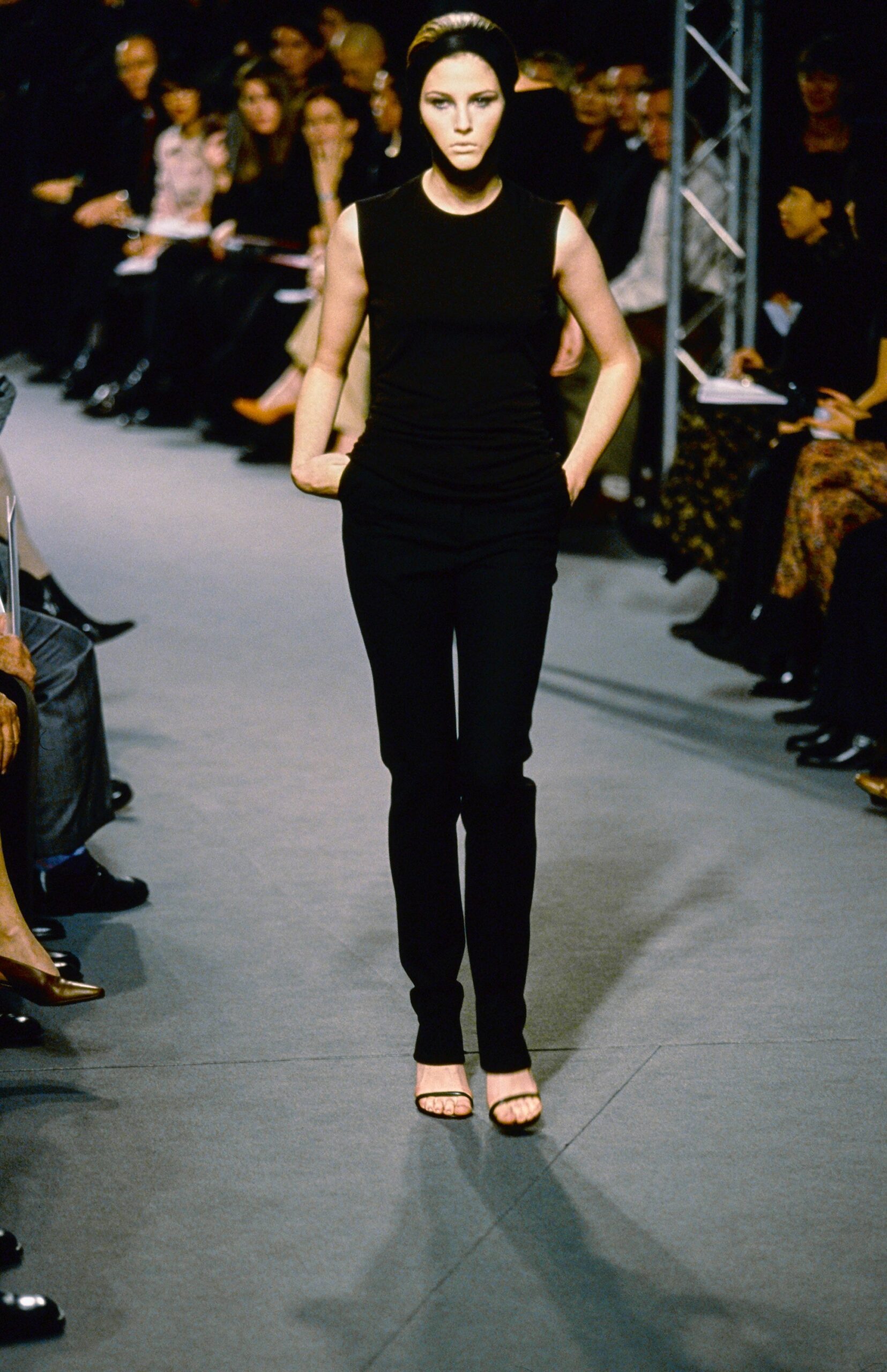black fitted top and pants