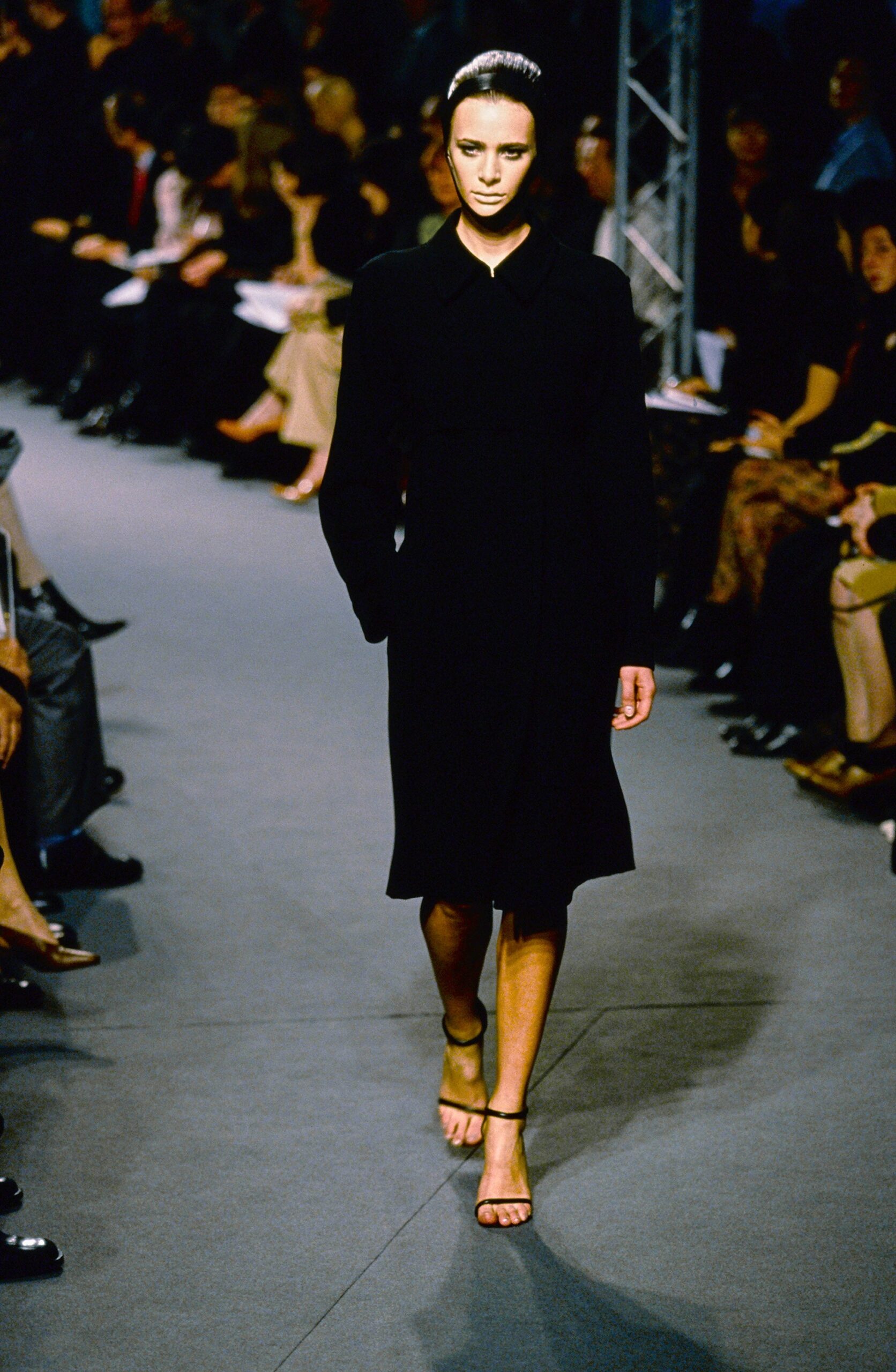 black midi dress with strappy shoes