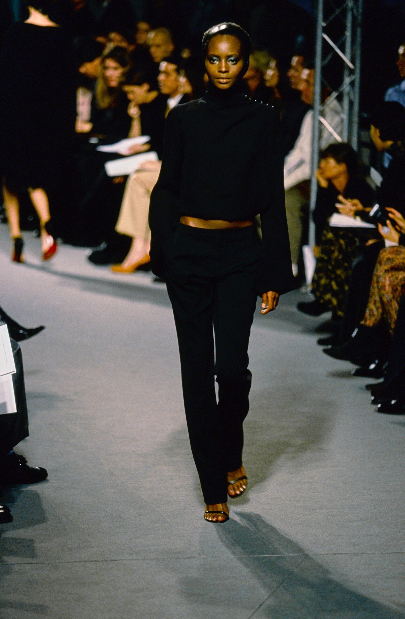 black fitted cropped top with pants