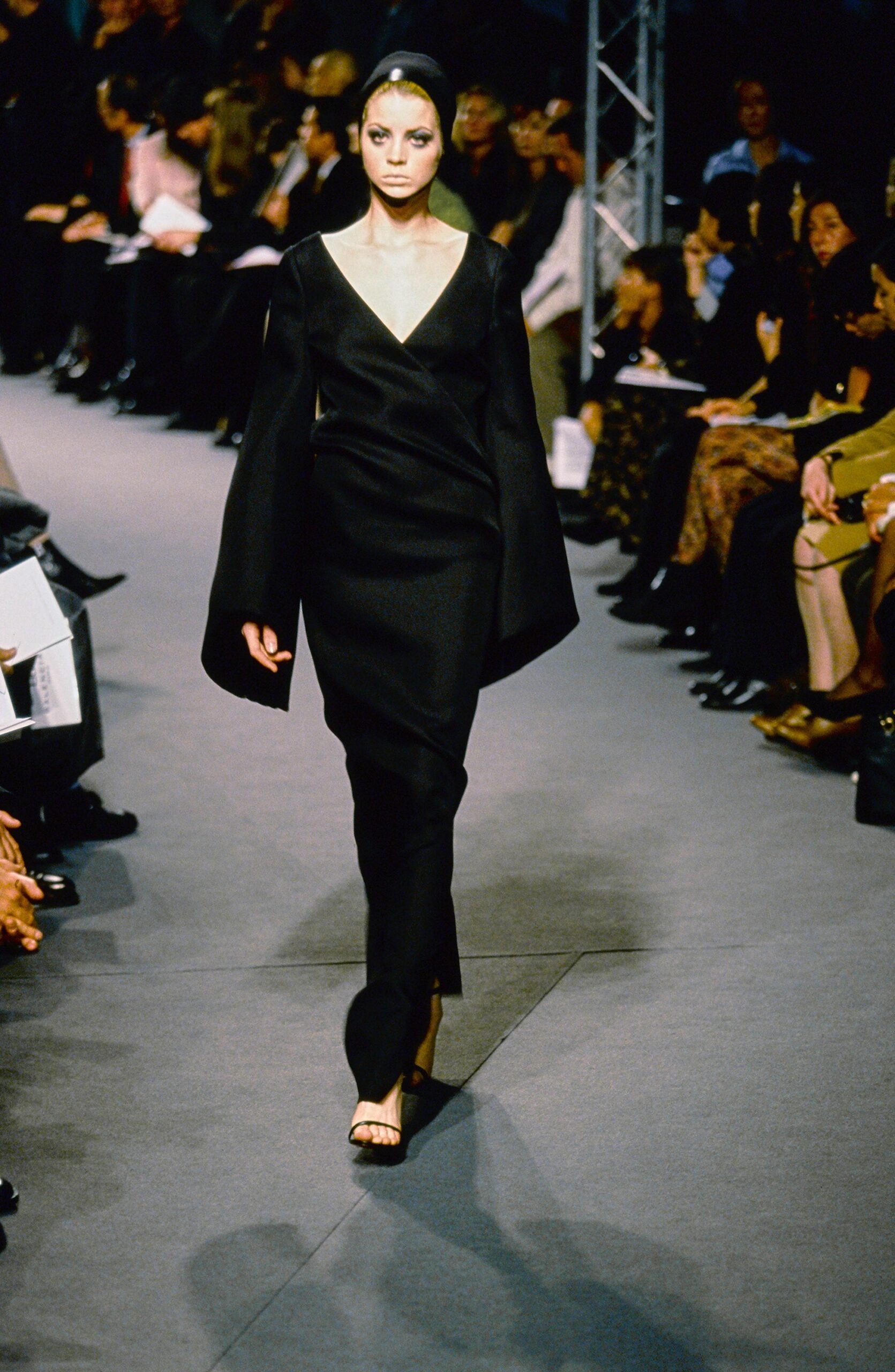 black silk long-sleeve dress