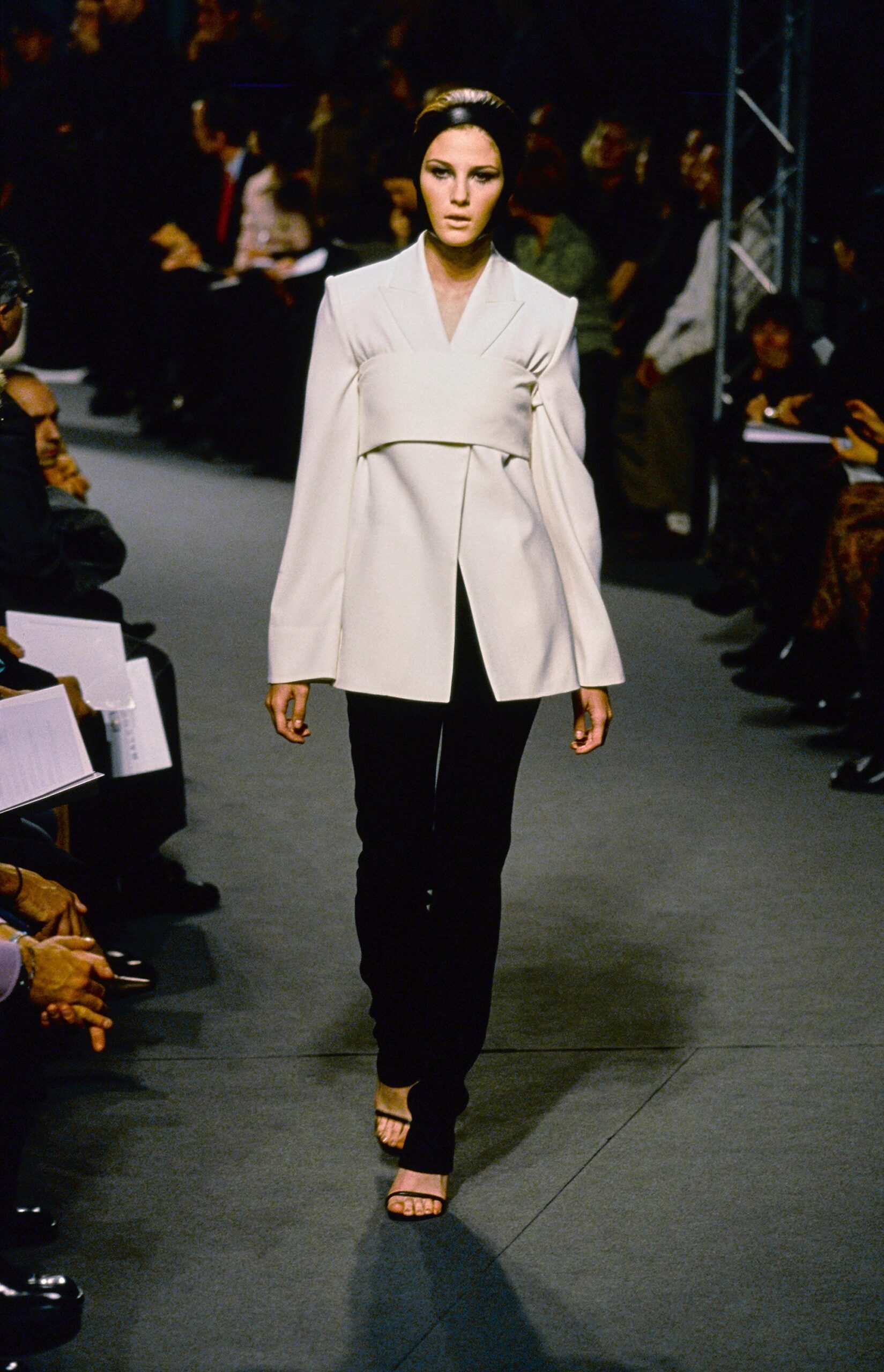 white structured blazer with black pants