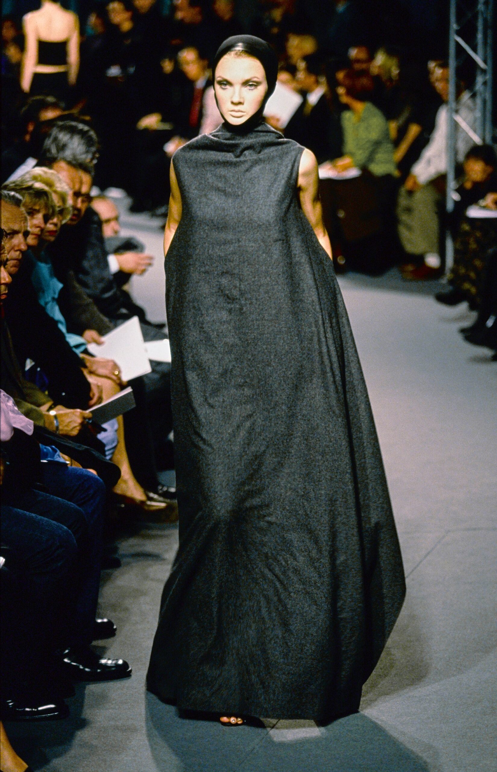 black wool sleeveless gown