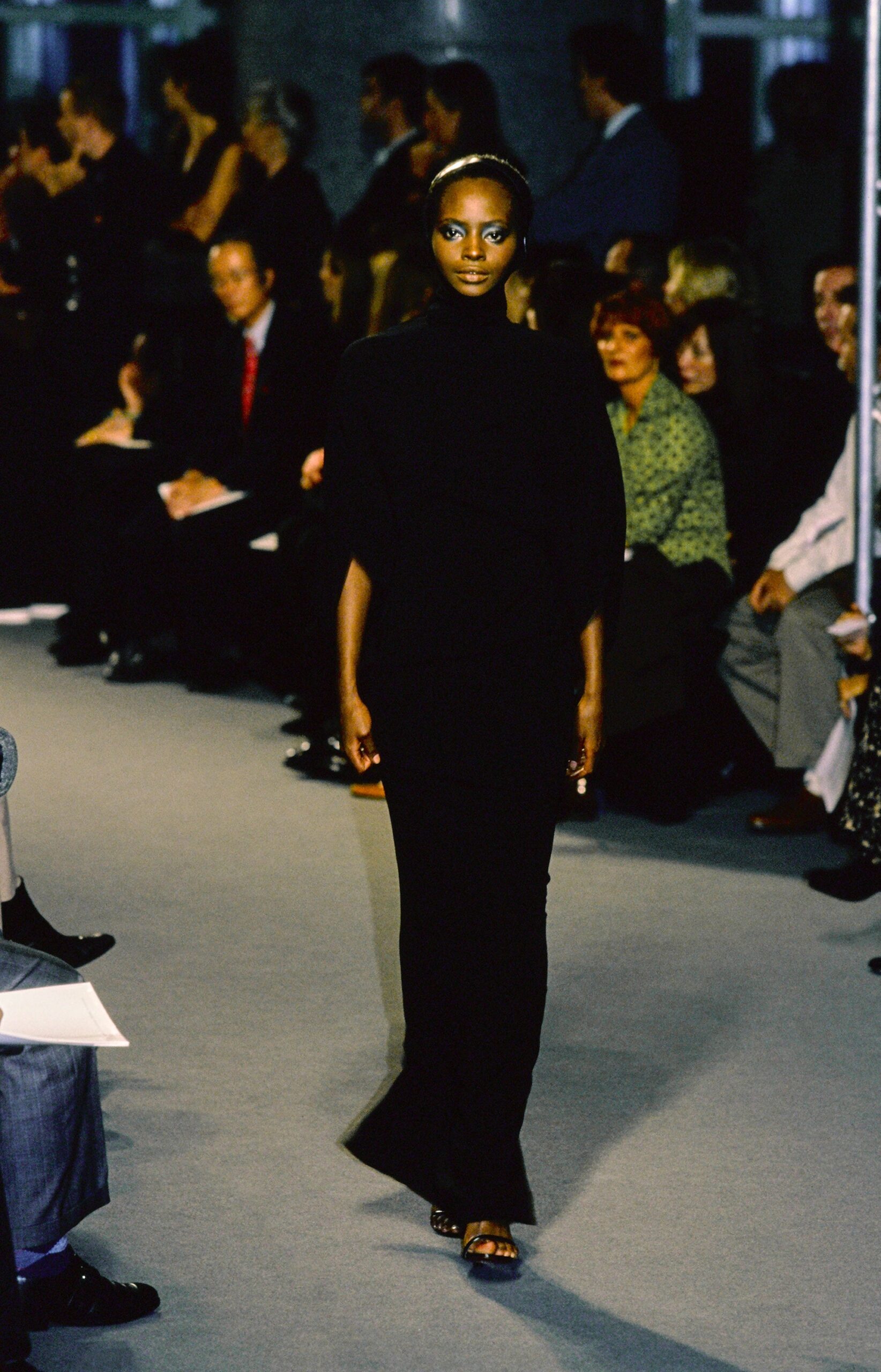 black silk fitted gown