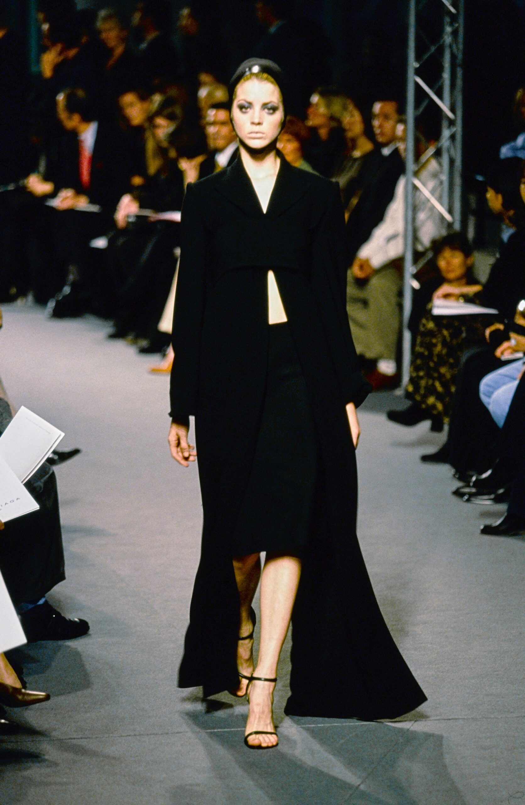 black silk long-sleeve dress