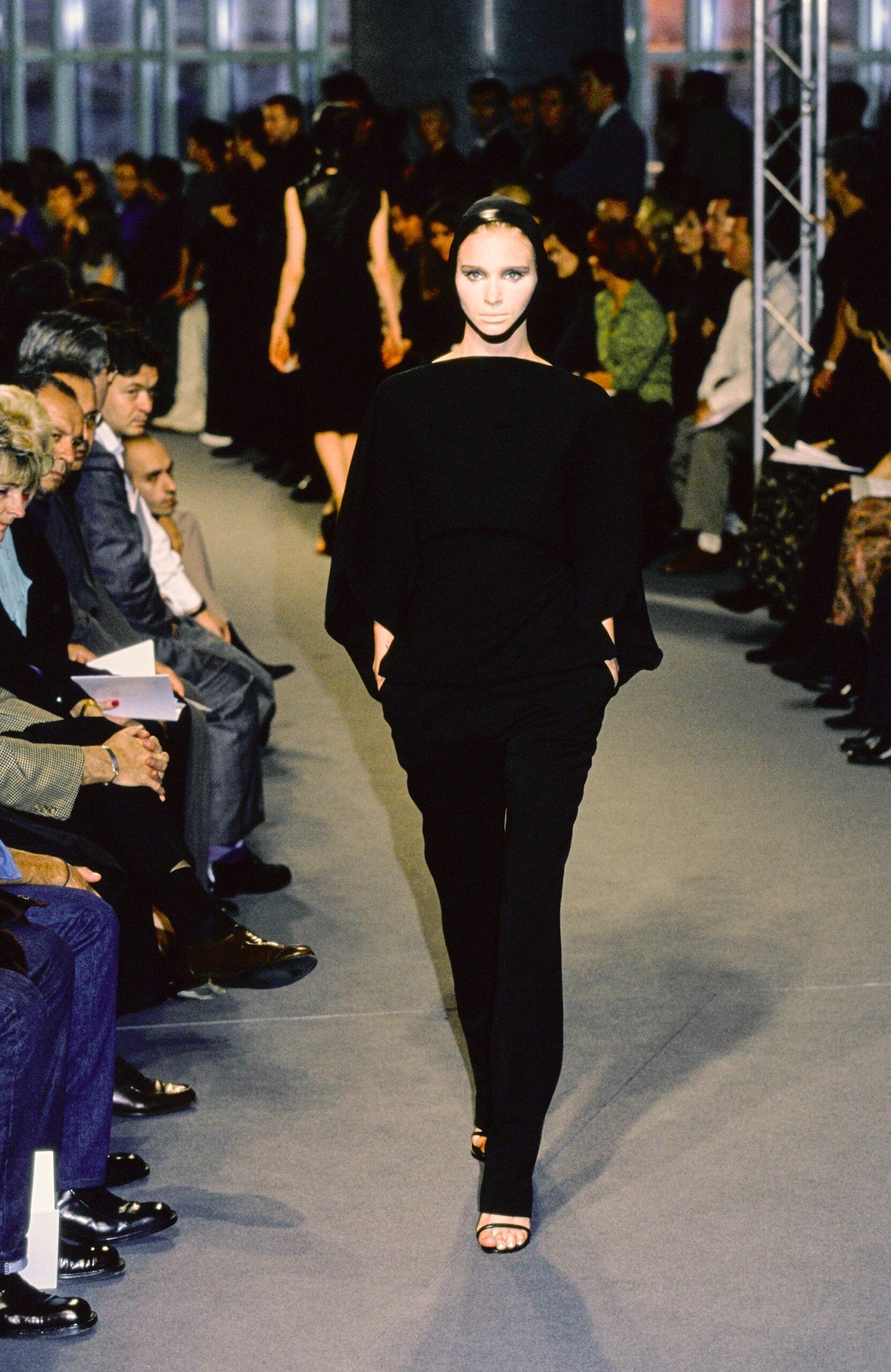 black relaxed top with fitted pants