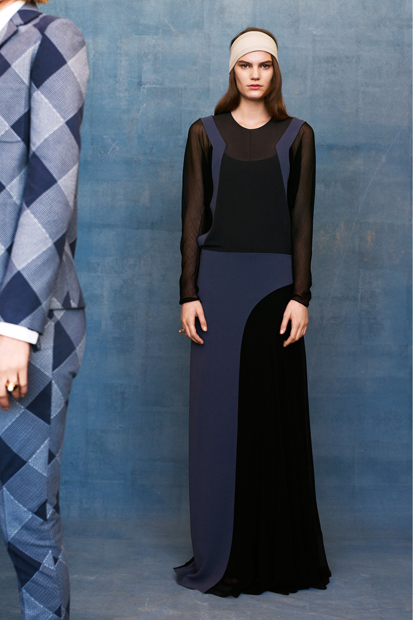 black and blue color-blocked dress
