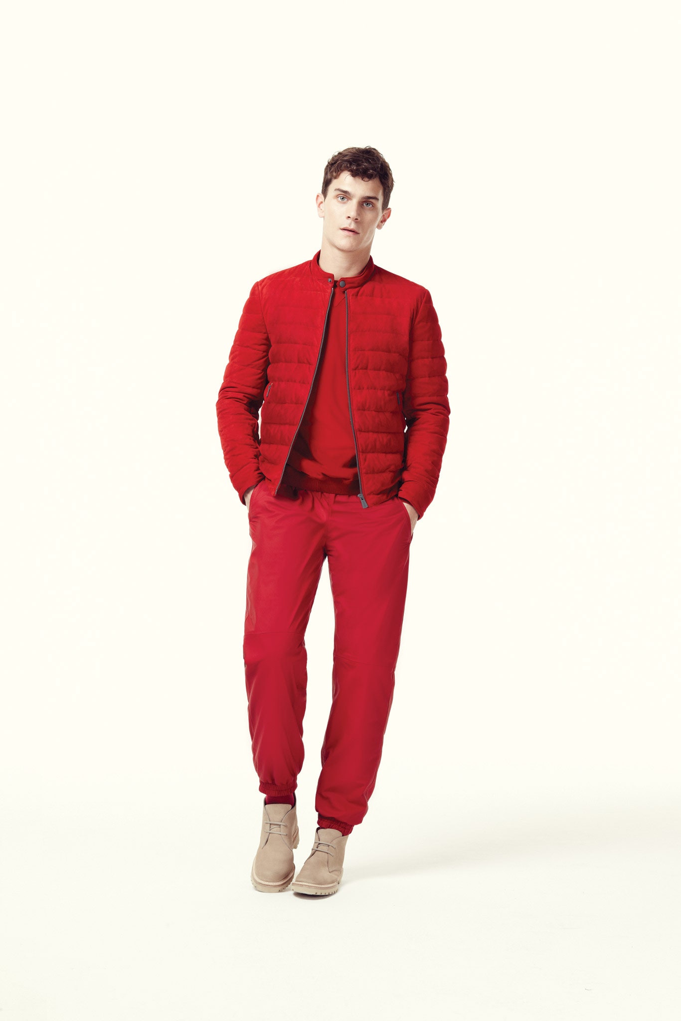 red jacket and pants outfit
