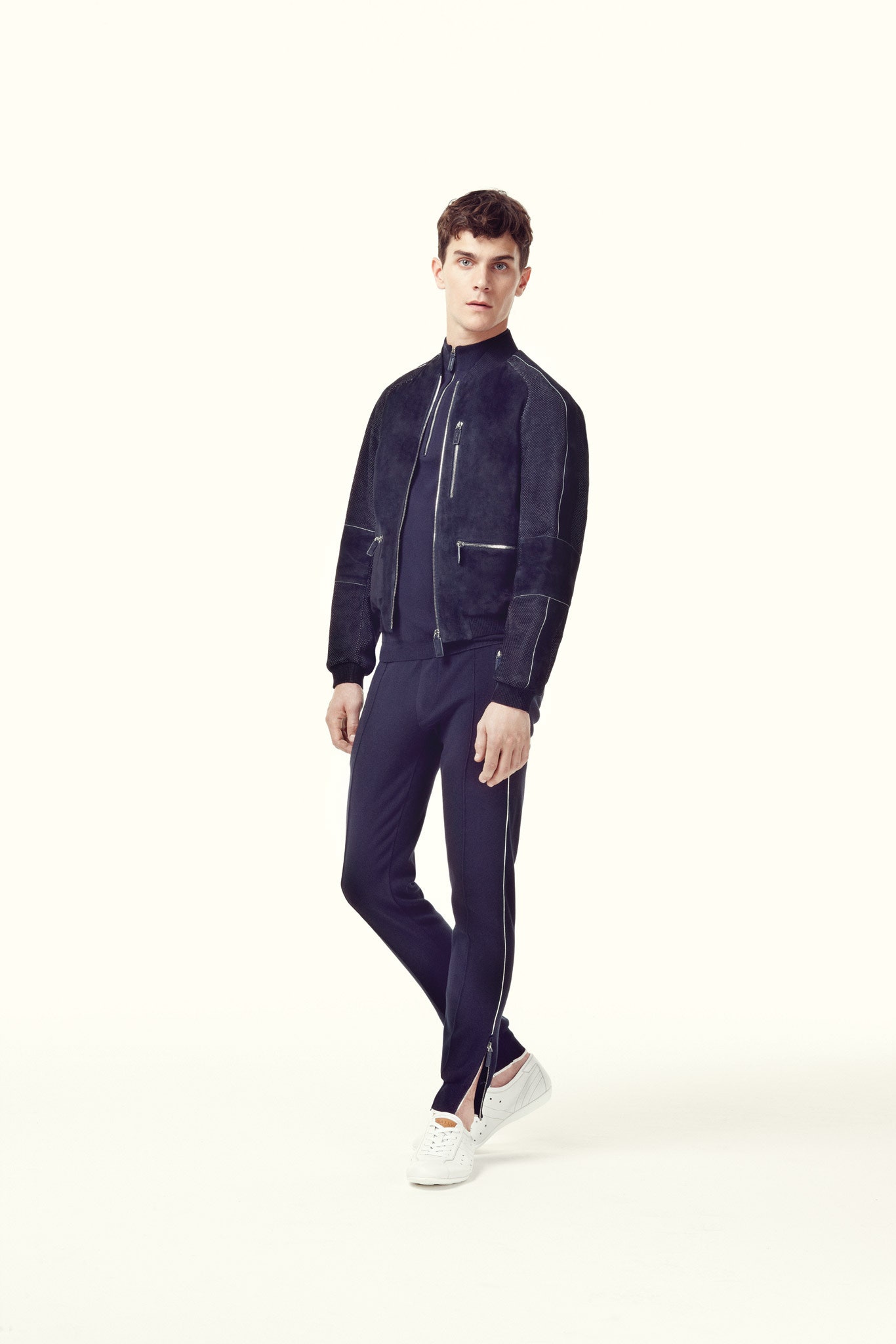 black suede fitted jacket with slim pants