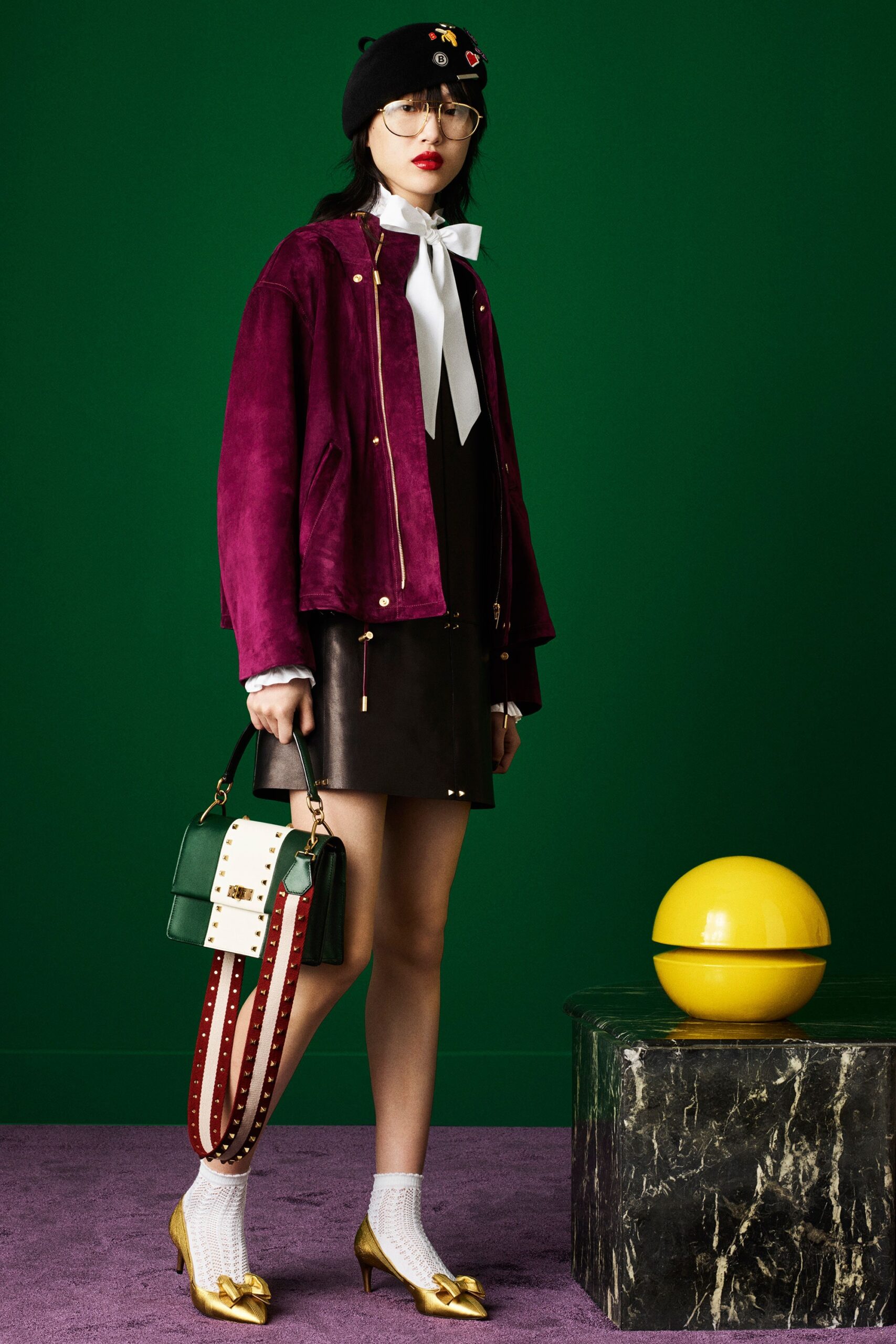 purple suede jacket black leather dress