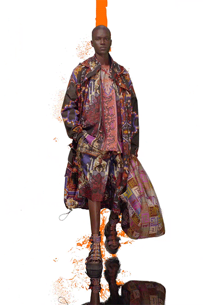 multi-colored silk coat and skirt
