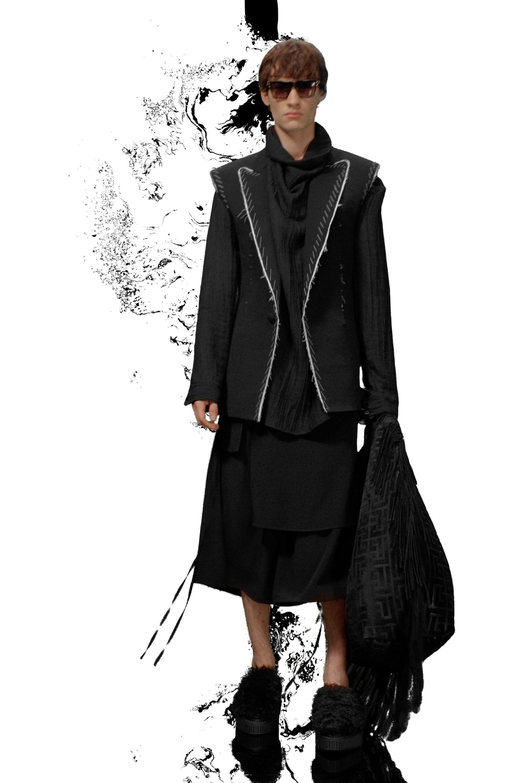 black relaxed jacket and pants outfit