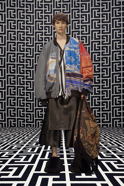 oversized jacket with leather skirt