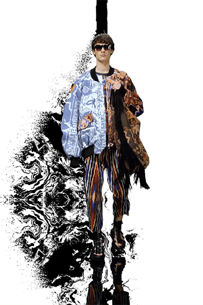 blue cotton long-sleeve oversized printed jacket