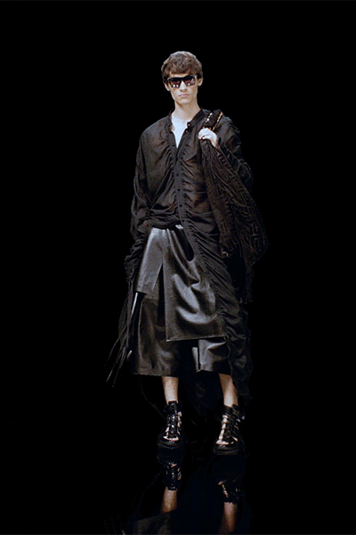 black silk long-sleeve collared relaxed buttoned shirt