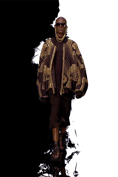 oversized embroidered jacket and fitted dress