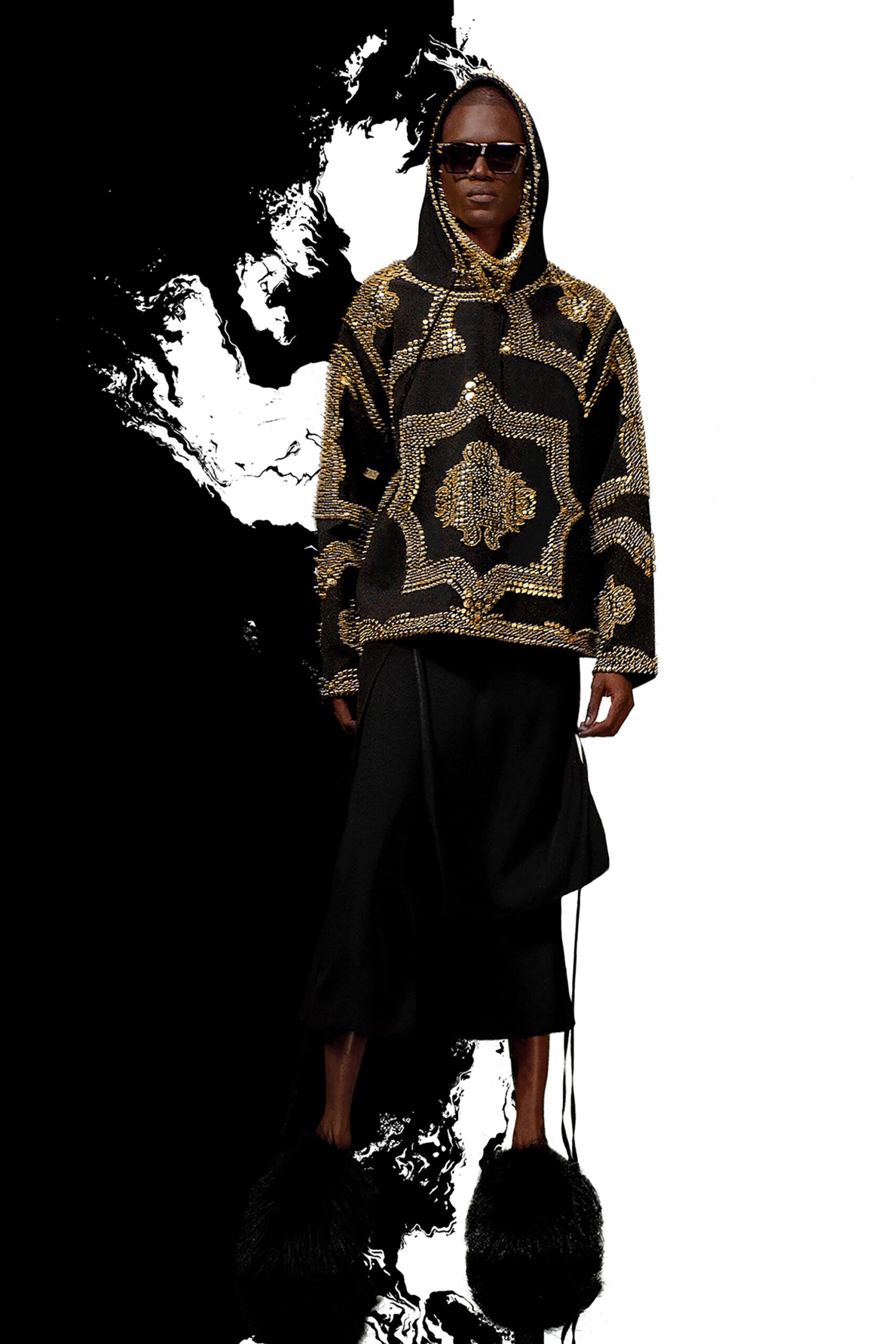 black gold embroidered hoodie