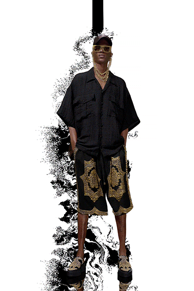 black cotton relaxed embroidered short shorts