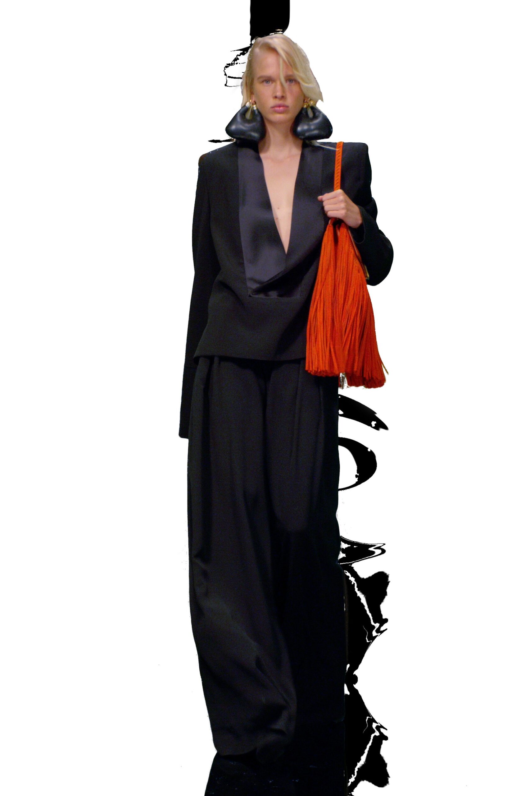 black tailored blazer with wide-leg pants