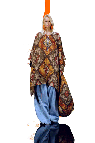 brown wool sleeveless relaxed printed poncho