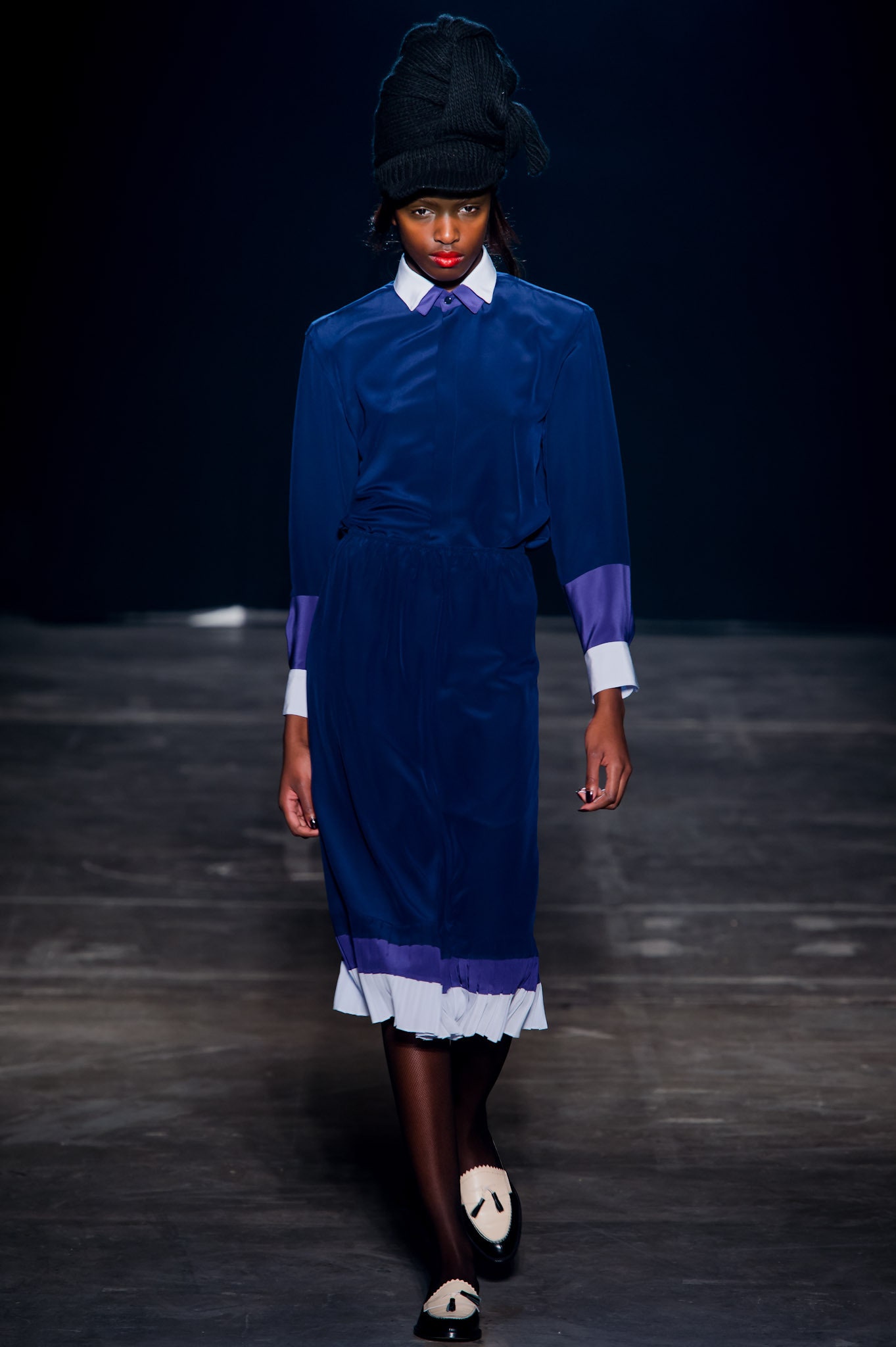 blue silk long-sleeve dress