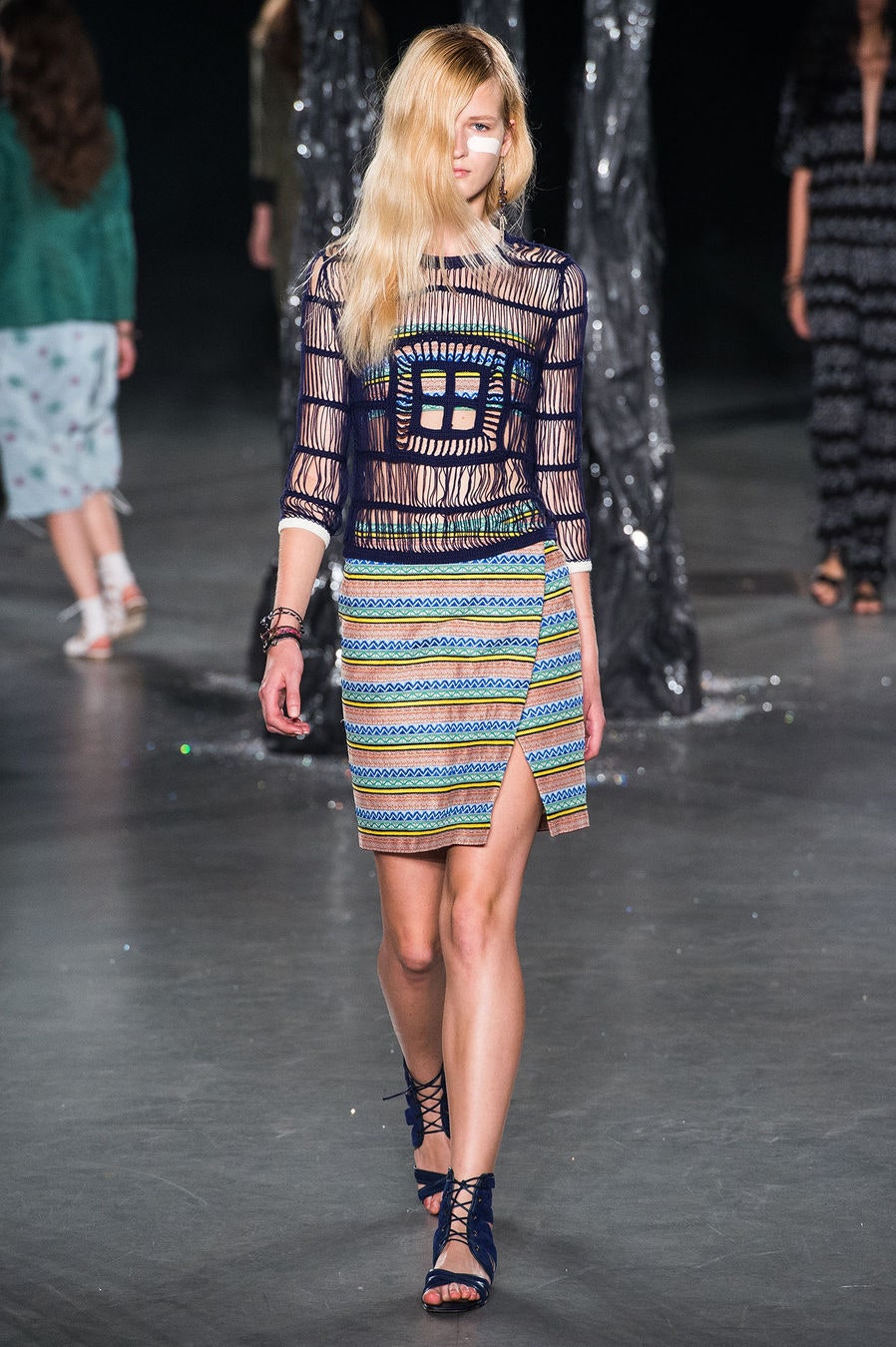 fitted black mesh top with mini skirt